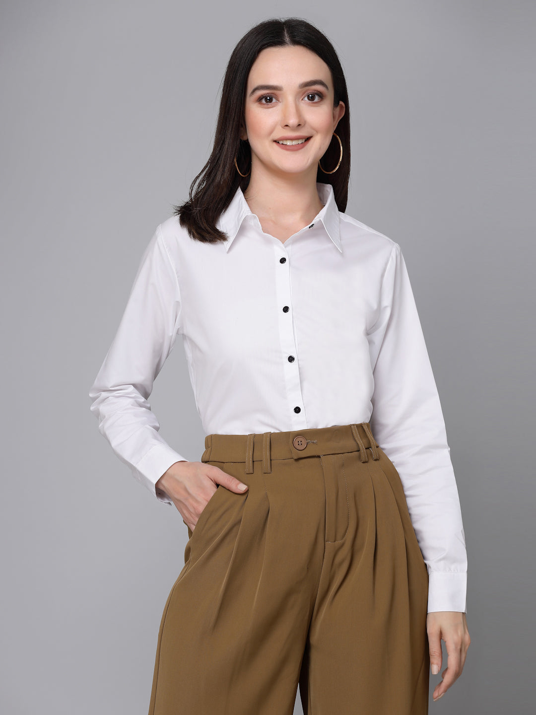 Style Quotient Women Solid White Polycotton Formal Shirt-Shirts-StyleQuotient