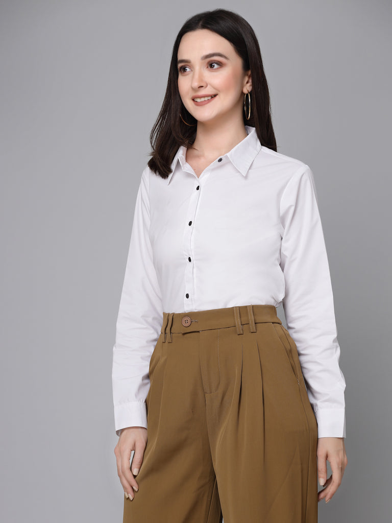 Style Quotient Women Solid White Polycotton Formal Shirt-Shirts-StyleQuotient