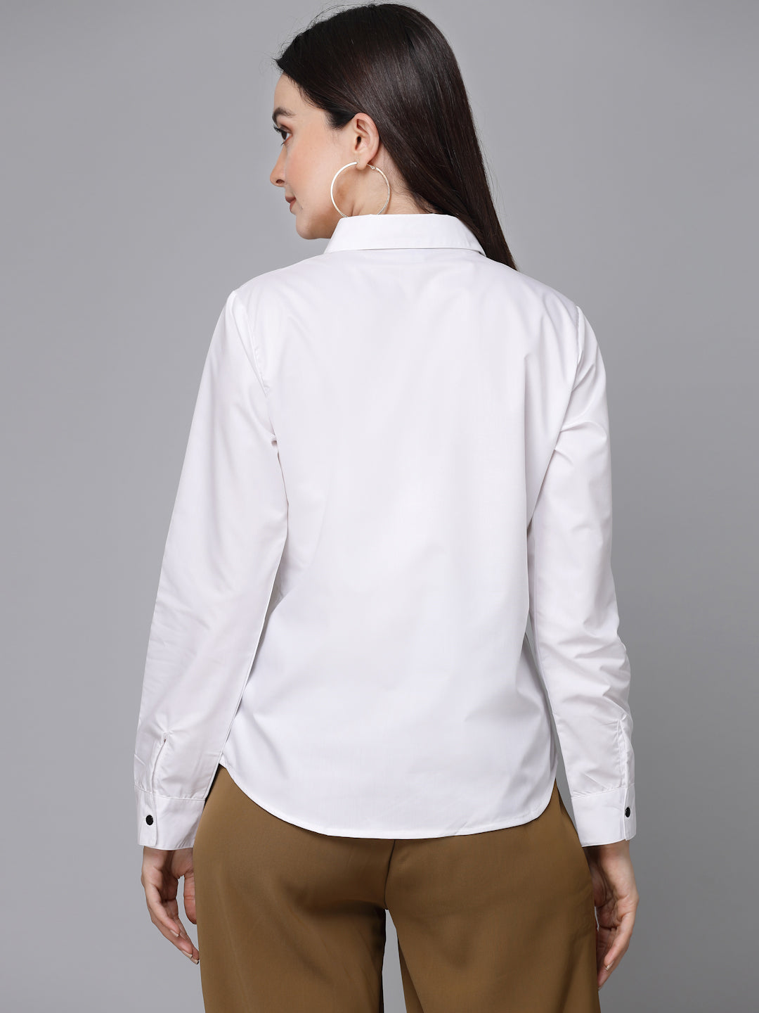 Style Quotient Women Solid White Polycotton Formal Shirt-Shirts-StyleQuotient