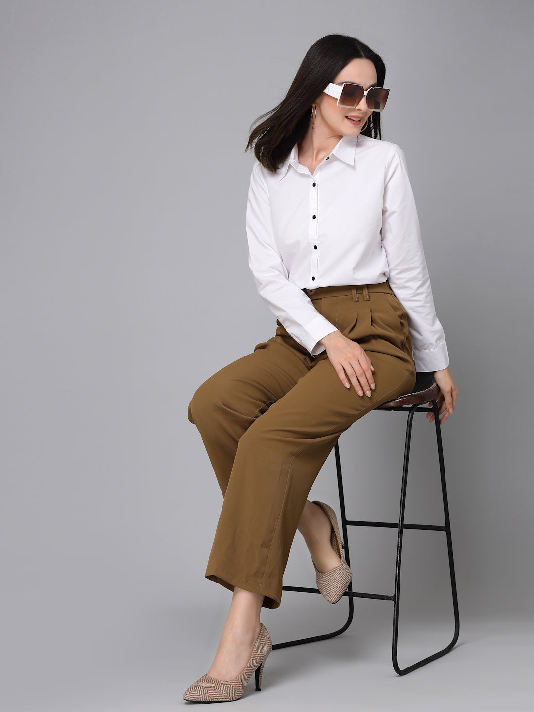 Style Quotient Women Solid White Polycotton Formal Shirt-Shirts-StyleQuotient