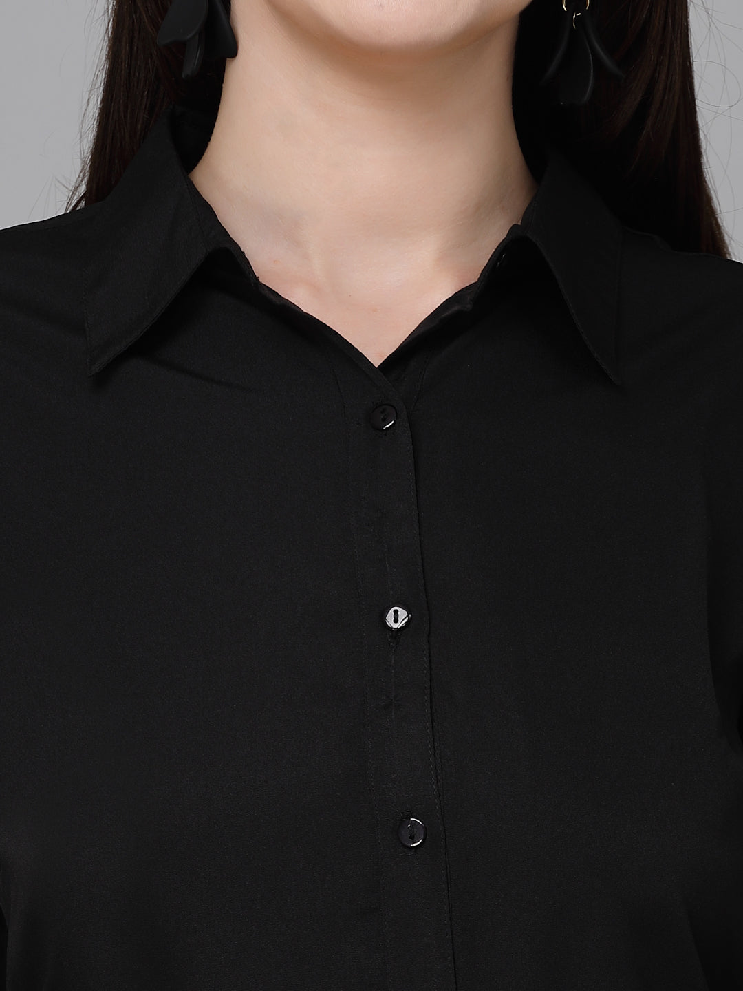 Style Quotient Women Solid Black Polycrepe Formal Shirt-Shirts-StyleQuotient