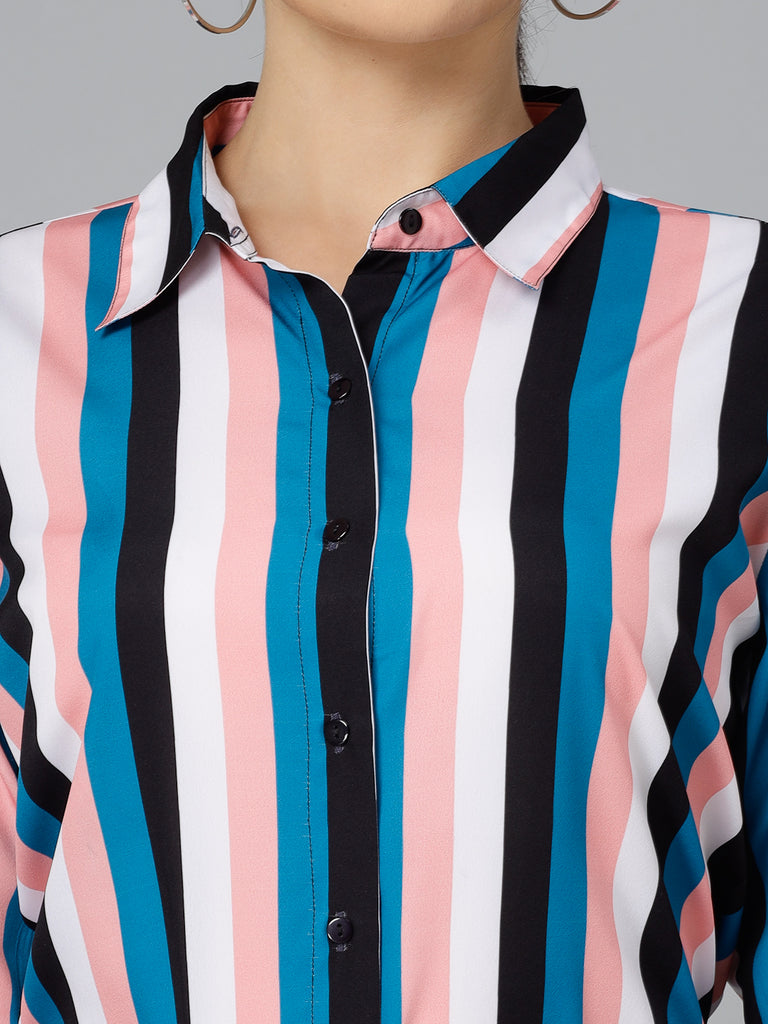 Style Quotient Women Peach and Multi Striped Regular Formal Shirt-Shirts-StyleQuotient