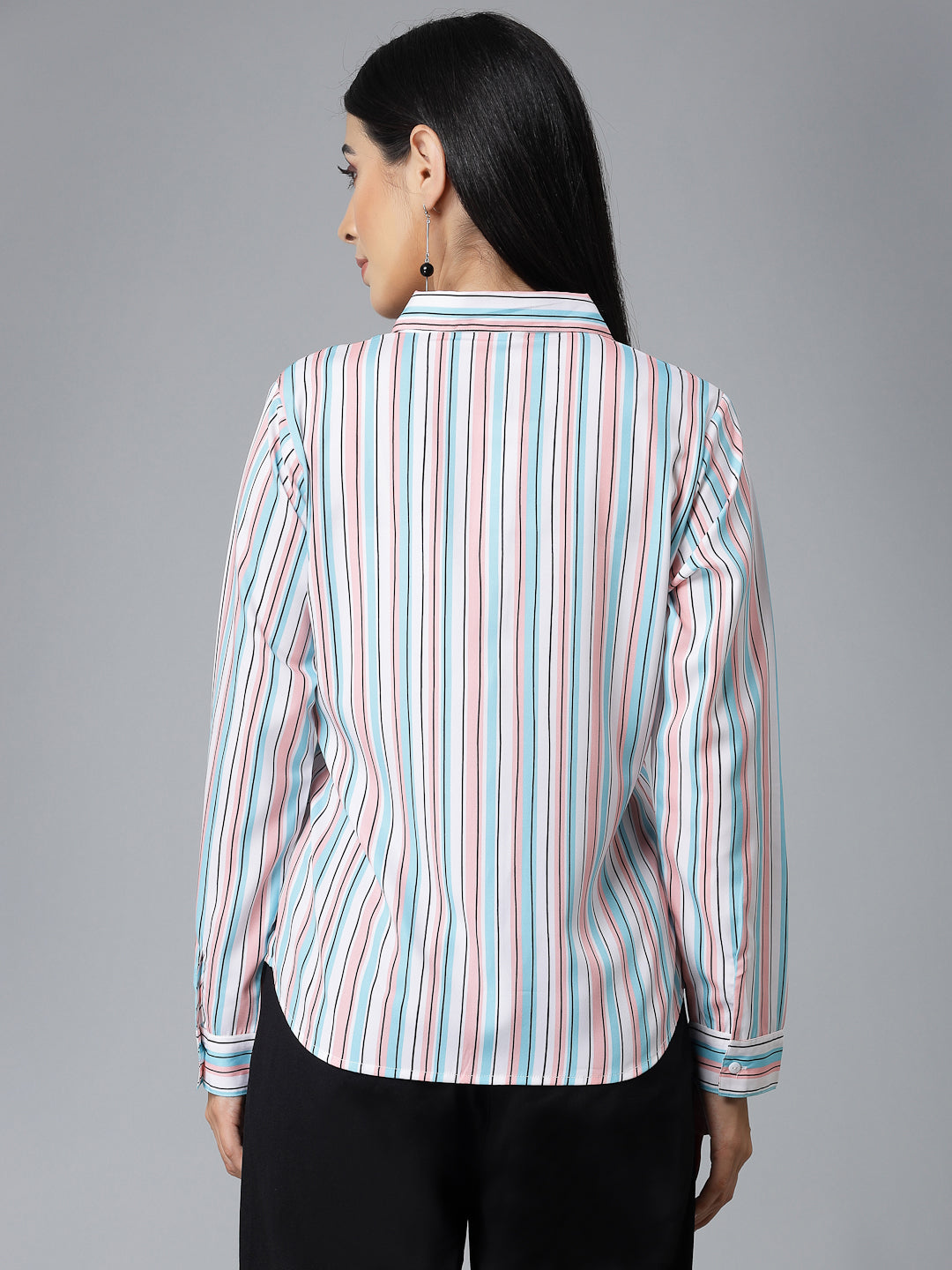 Style Quotient Women Pink and Blue Striped Regular Formal Shirt-Shirts-StyleQuotient