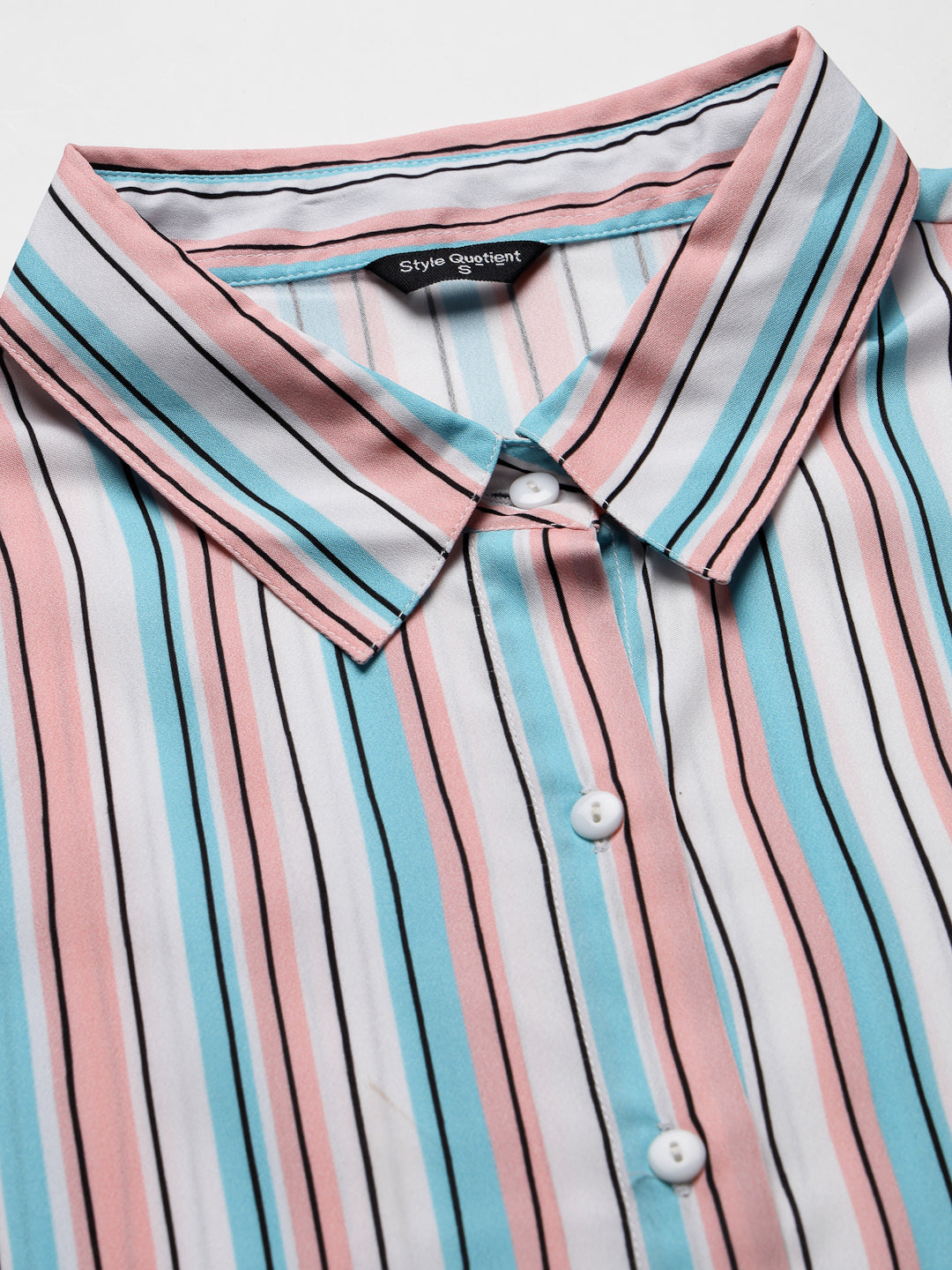 Style Quotient Women Pink and Blue Striped Regular Formal Shirt-Shirts-StyleQuotient