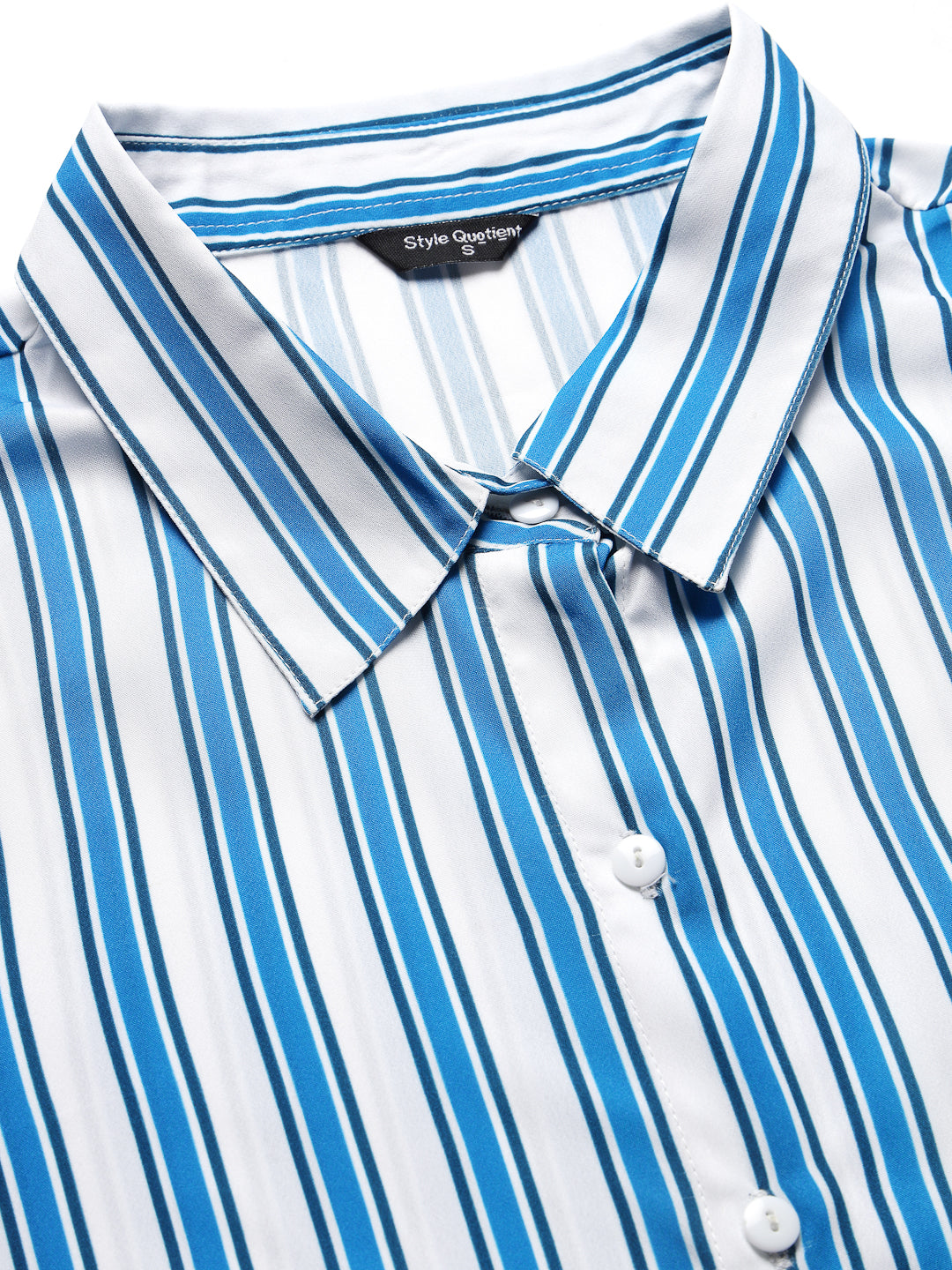 Style Quotient Women White and Blue Striped Regular Formal Shirt-Shirts-StyleQuotient