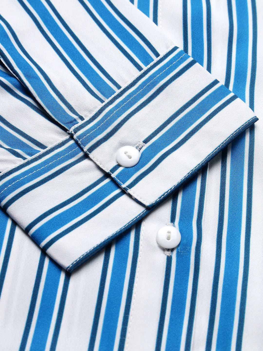 Style Quotient Women White and Blue Striped Regular Formal Shirt-Shirts-StyleQuotient