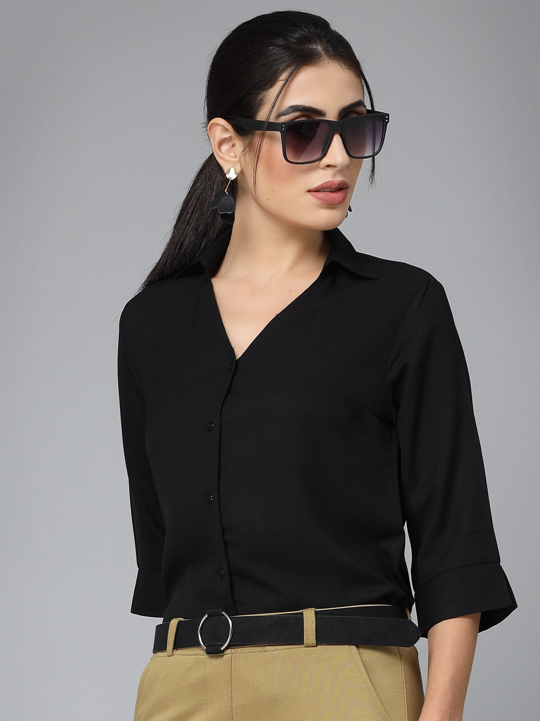 Style Quotient Women Nude Solid Polymoss Regular Formal Shirt-Shirts-StyleQuotient