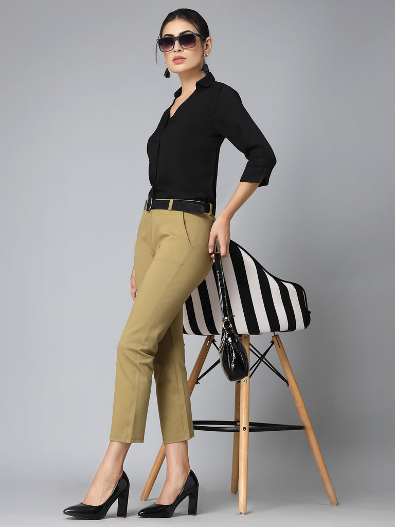 Style Quotient Women Nude Solid Polymoss Regular Formal Shirt-Shirts-StyleQuotient