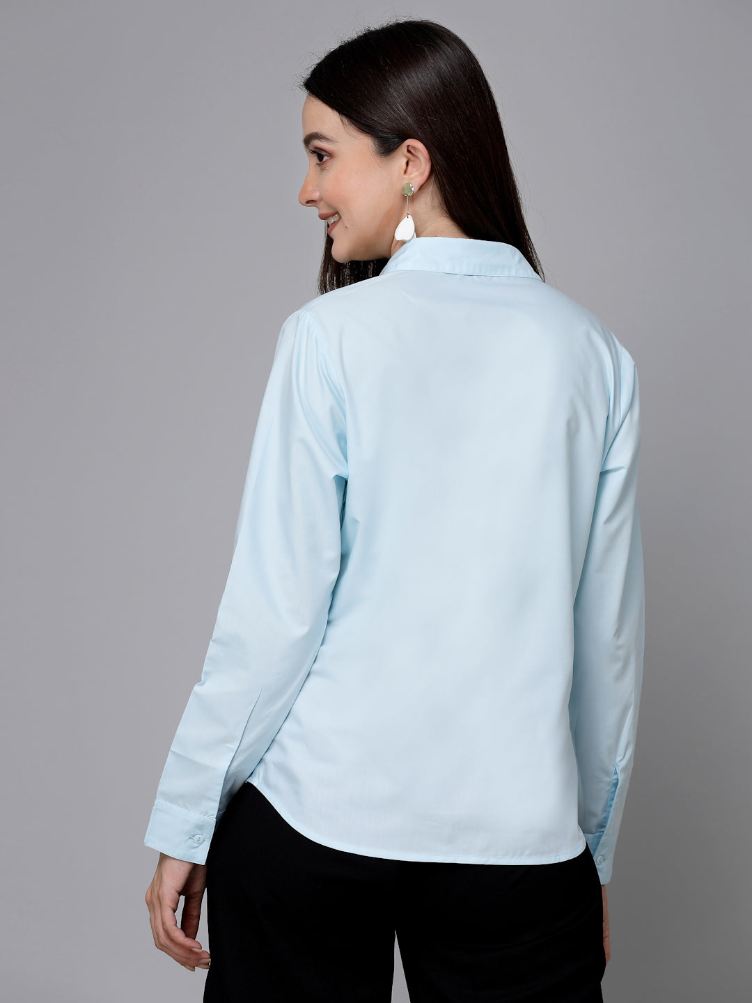 Style Quotient Women Light Blue Cotton Blend Formal Long Sleeve Shirt-Shirts-StyleQuotient