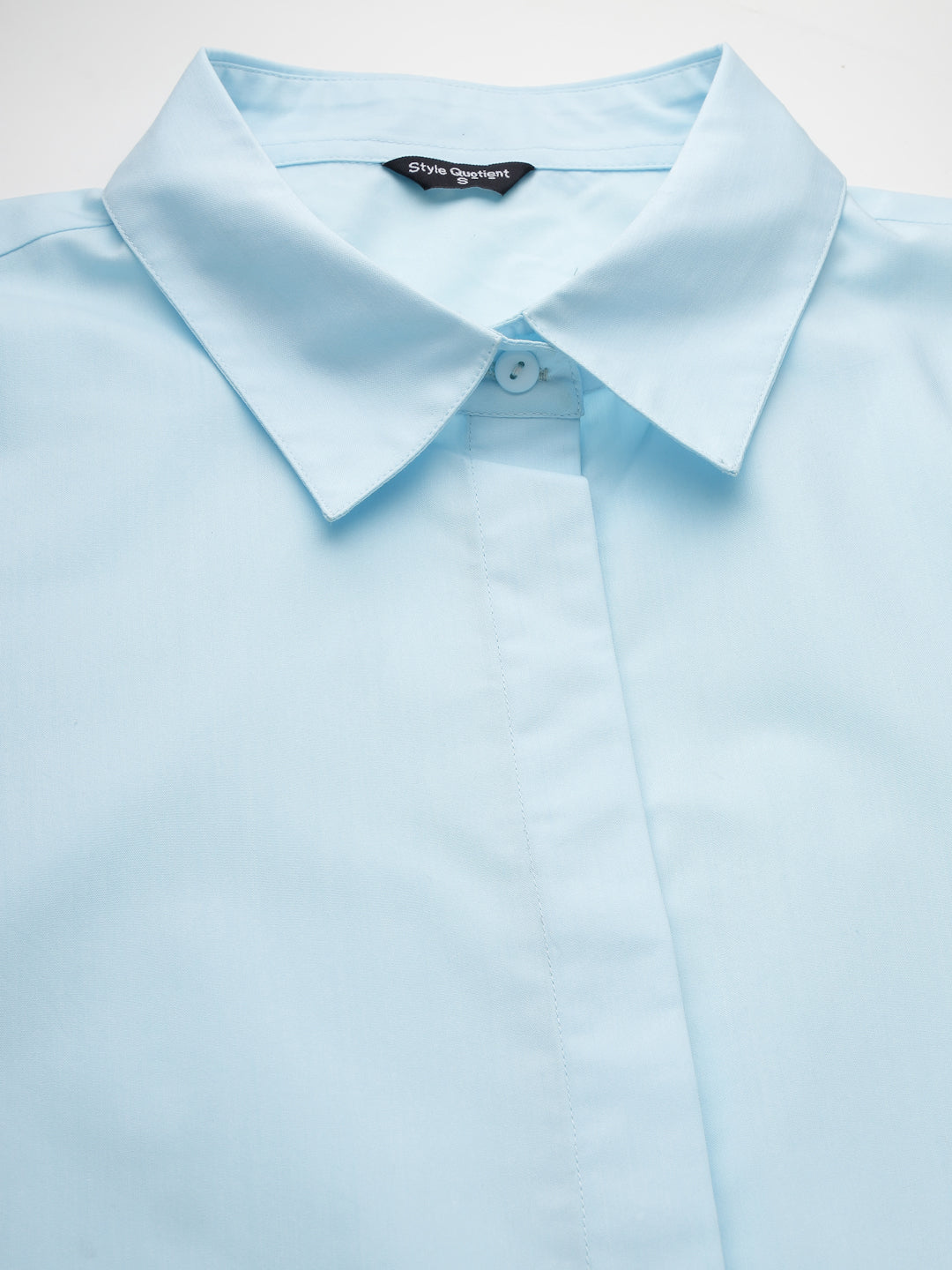 Style Quotient Women Light Blue Cotton Blend Formal Long Sleeve Shirt-Shirts-StyleQuotient