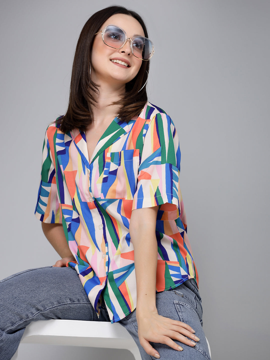 Style Quotient Women Multicoloured Printed Polyester Boxy Causal Shirt-Shirts-StyleQuotient