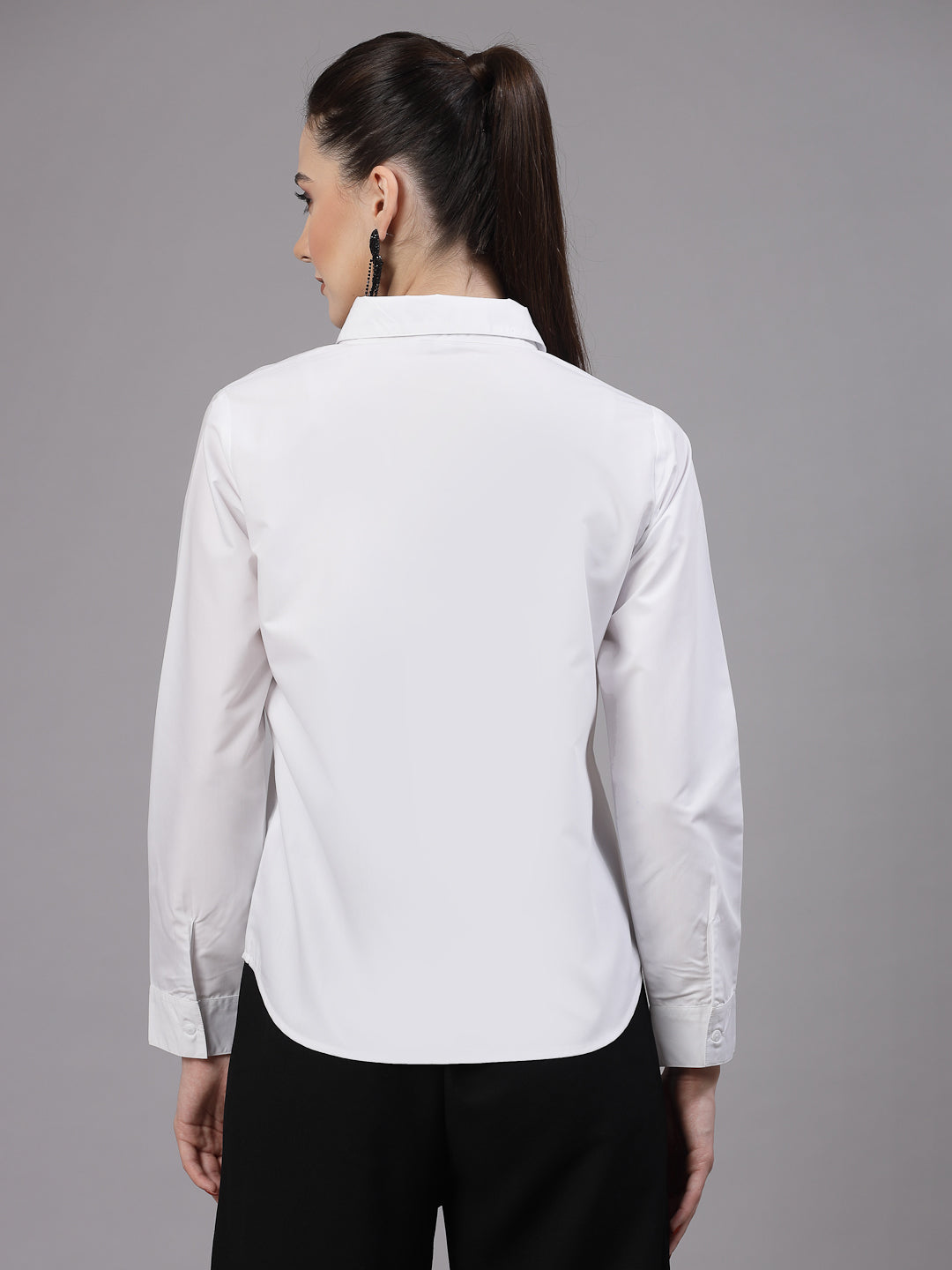 Style Quotient Women embroidered white polycotton regular smart casual shirt-Shirts-StyleQuotient