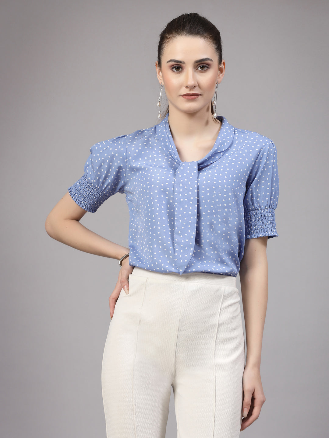 Style Quotient Women Polka dot Tie-up Casual Top-Tops-StyleQuotient