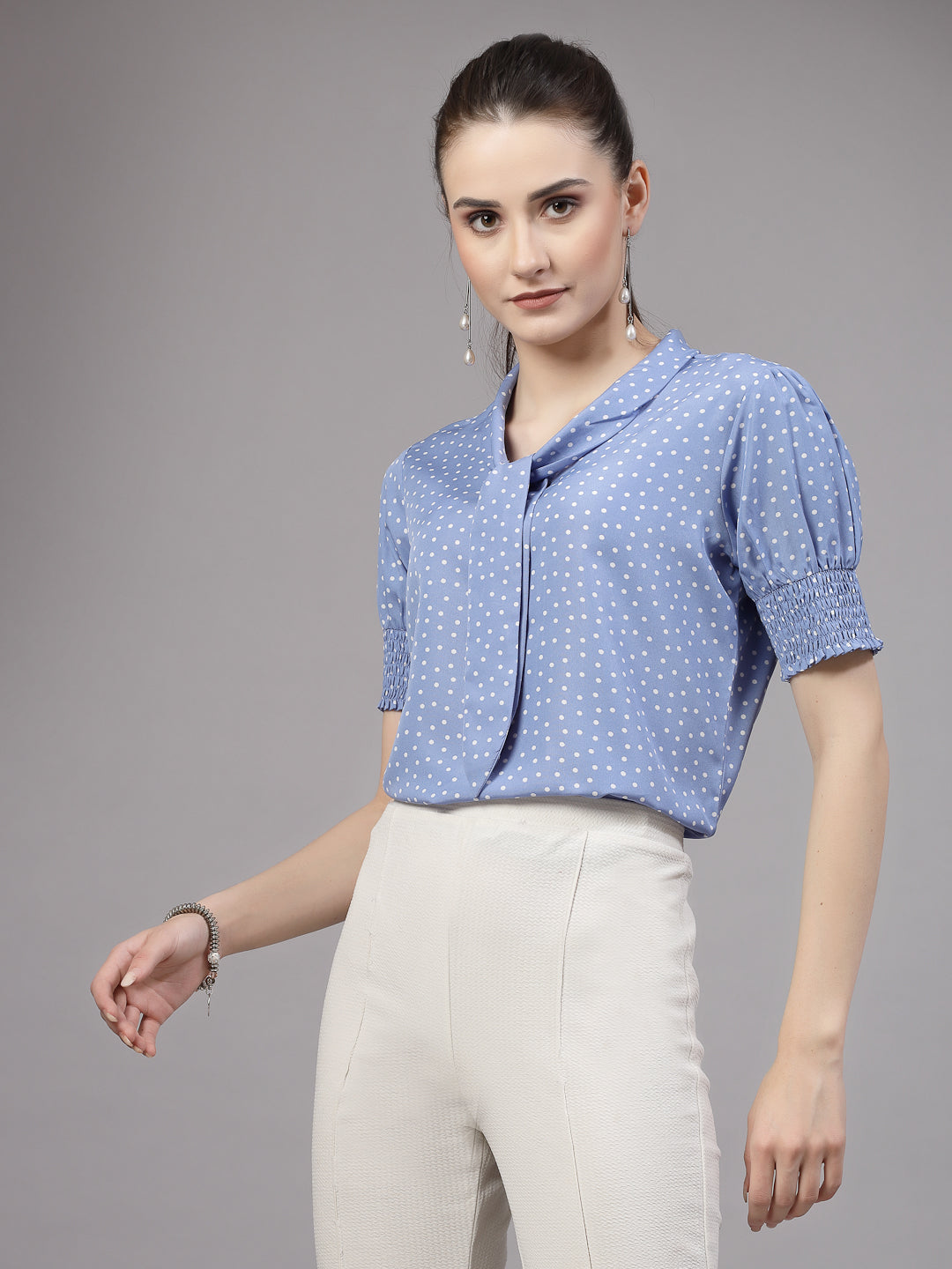 Style Quotient Women Polka dot Tie-up Casual Top-Tops-StyleQuotient