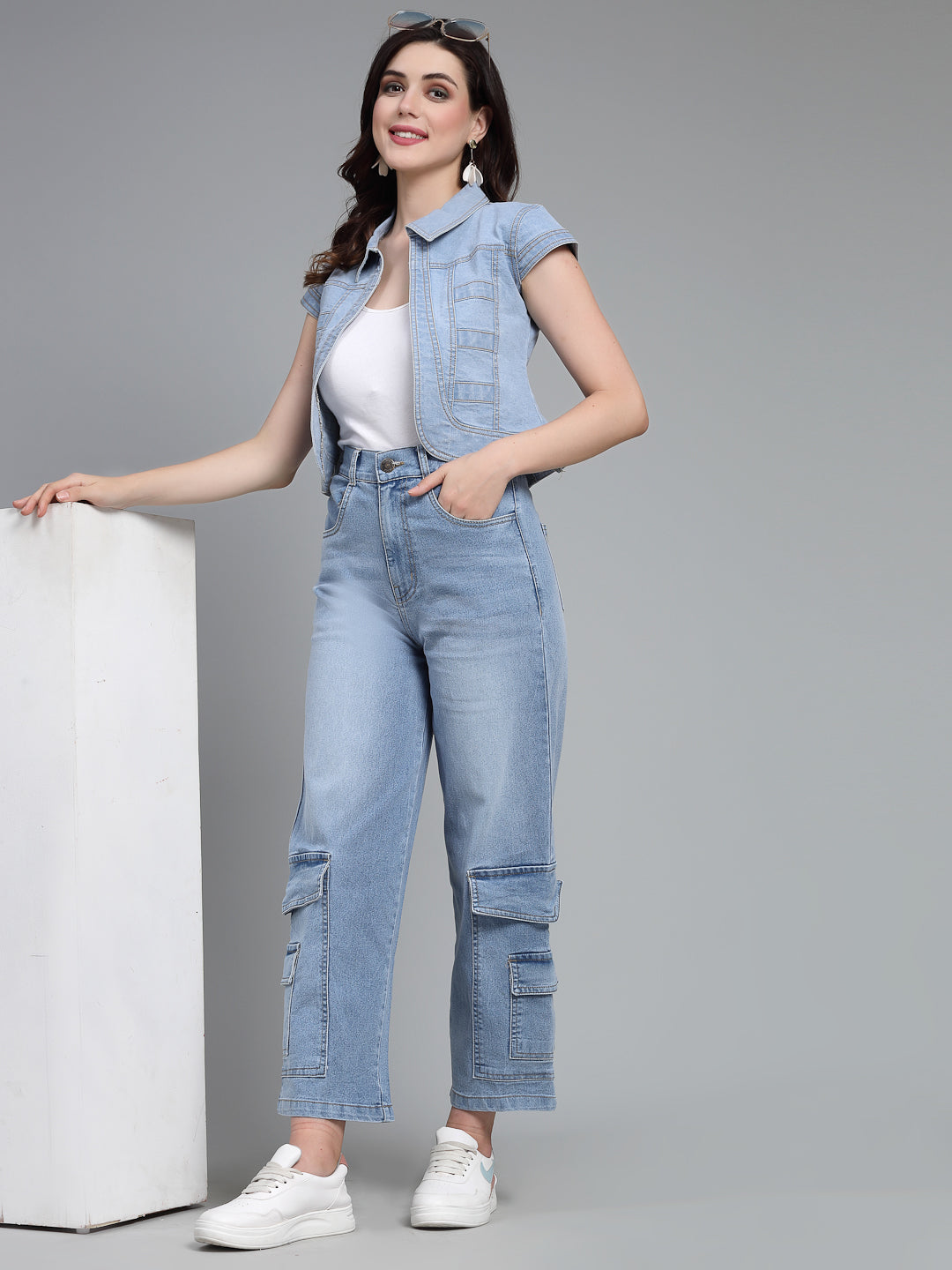 Style Quotient Women Ice Blue Denim Open Front Regular Shrug-Shrug-StyleQuotient