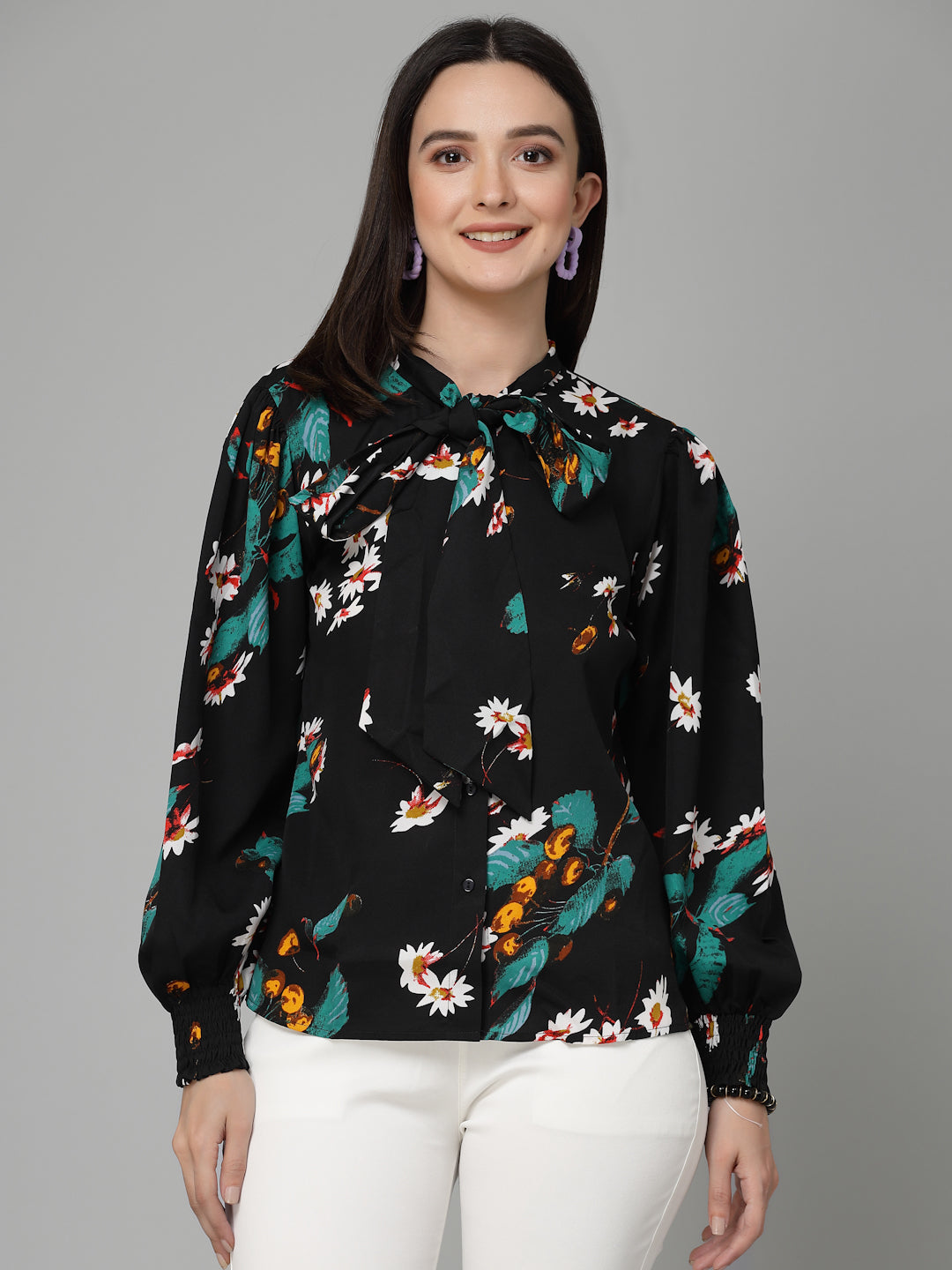 Style Quotient Black and Multi Floral Printed Polyester Smart Casual Shirt-Shirts-StyleQuotient