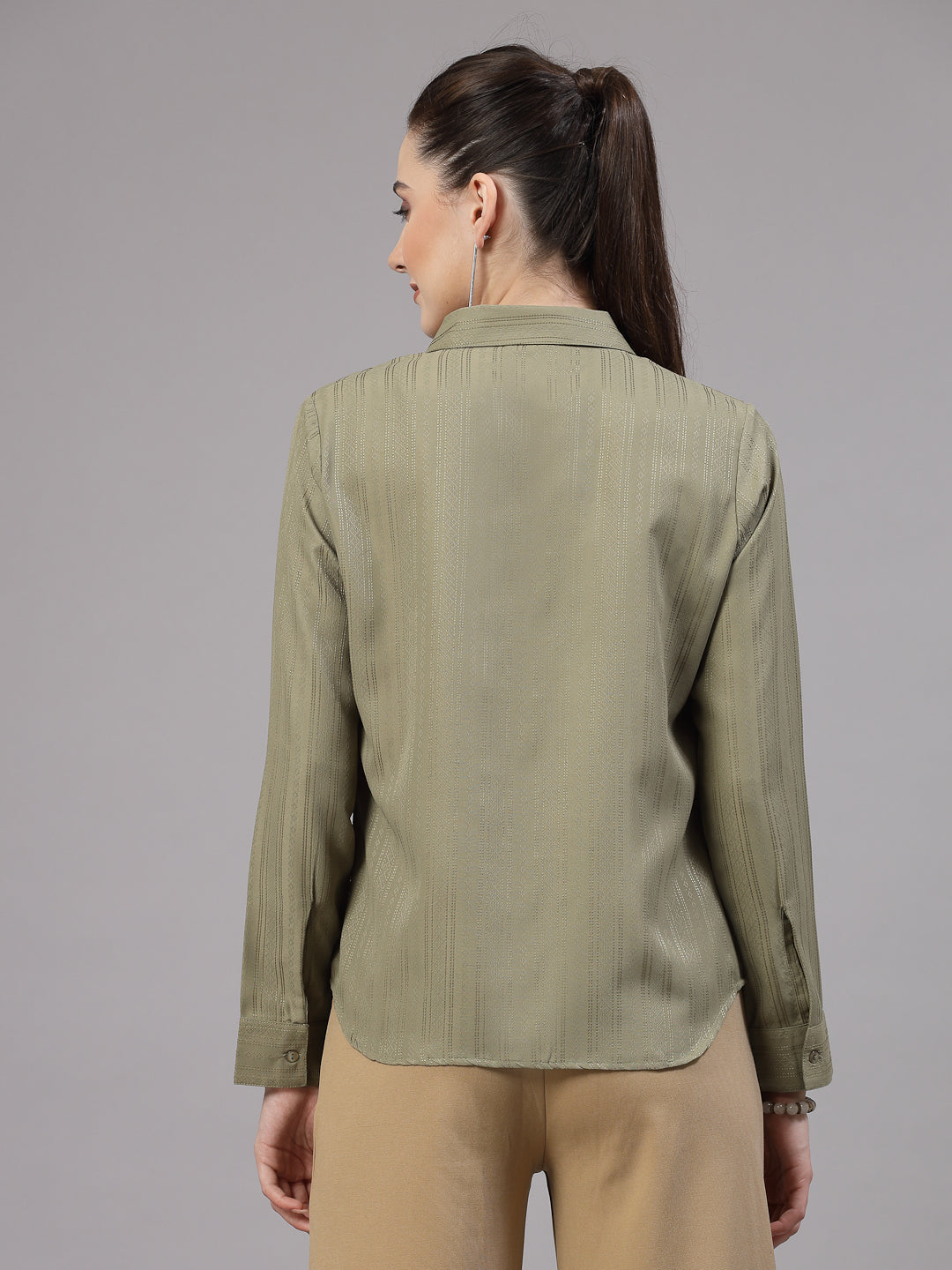 Style Quotient Women Olive Self Design Polyester Formal Shirt-Shirts-StyleQuotient