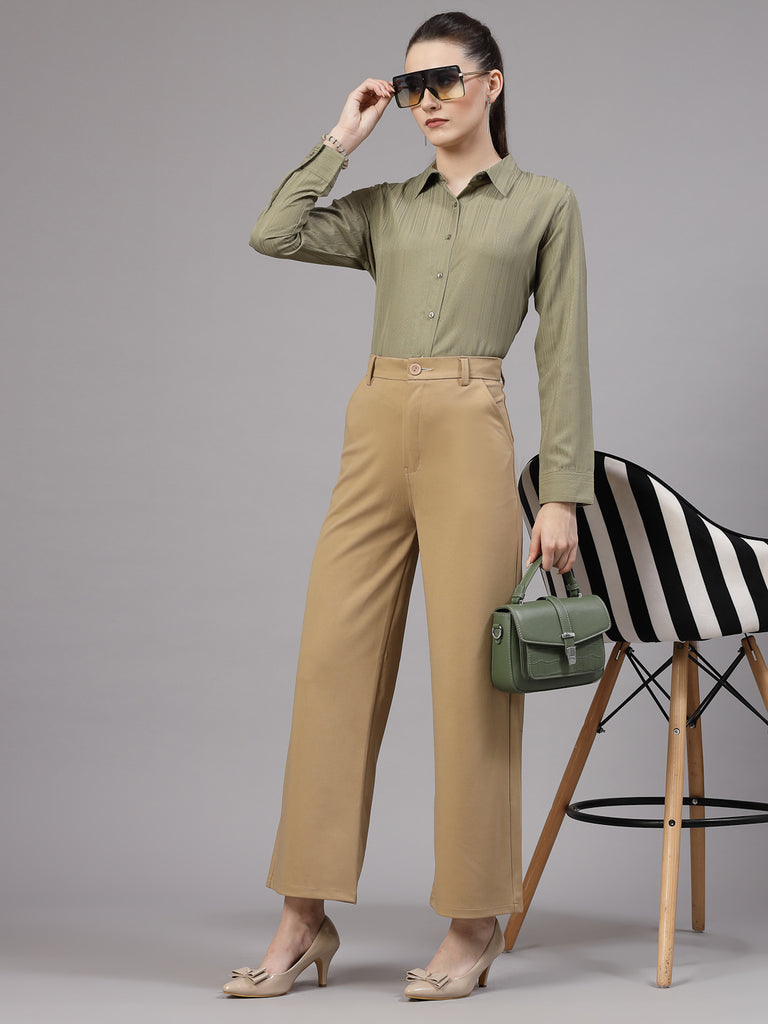 Style Quotient Women Olive Self Design Polyester Formal Shirt-Shirts-StyleQuotient