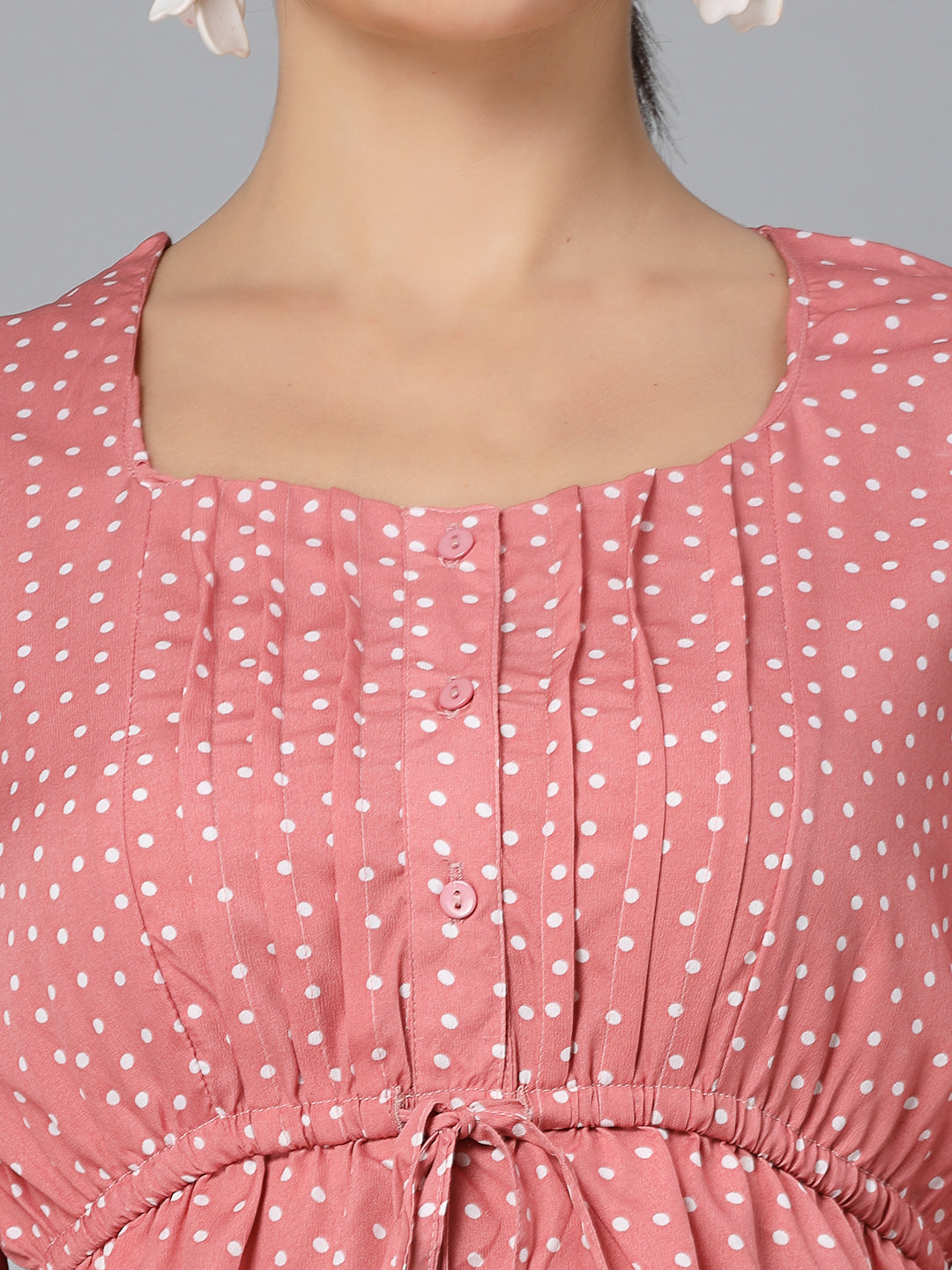 Style Quotient Women Pink And White Polka Print Polyester Smart Casual Top-Tops-StyleQuotient