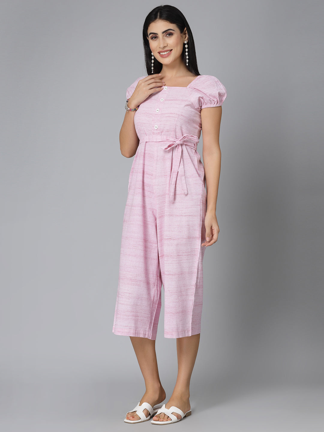 Style Quotient Women Solid Pink Cotton Regular Smart Casual Jumpsuit-Jumpsuits-StyleQuotient