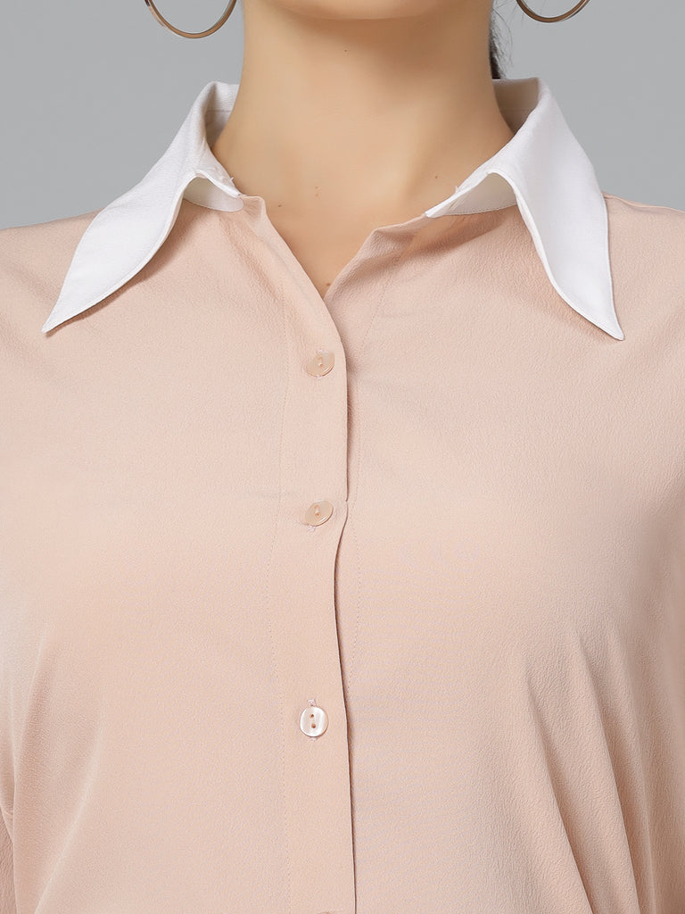 Style Quotients Women Nude Pink and White Polyester Formal Shirt-Shirts-StyleQuotient