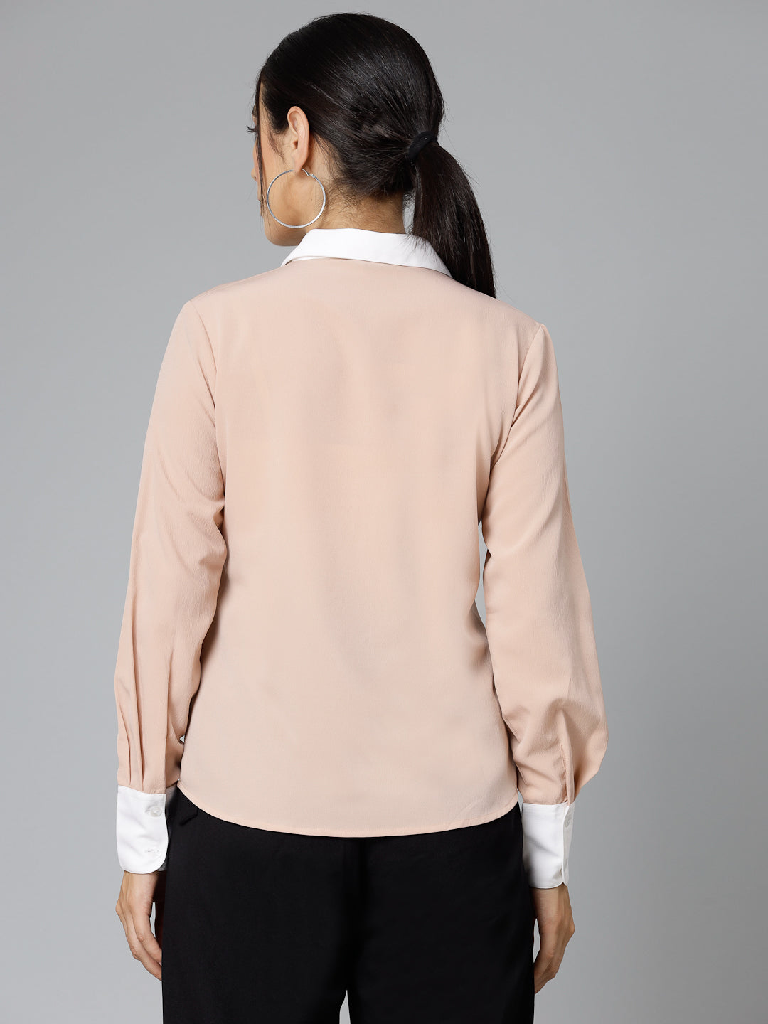 Style Quotients Women Nude Pink and White Polyester Formal Shirt-Shirts-StyleQuotient