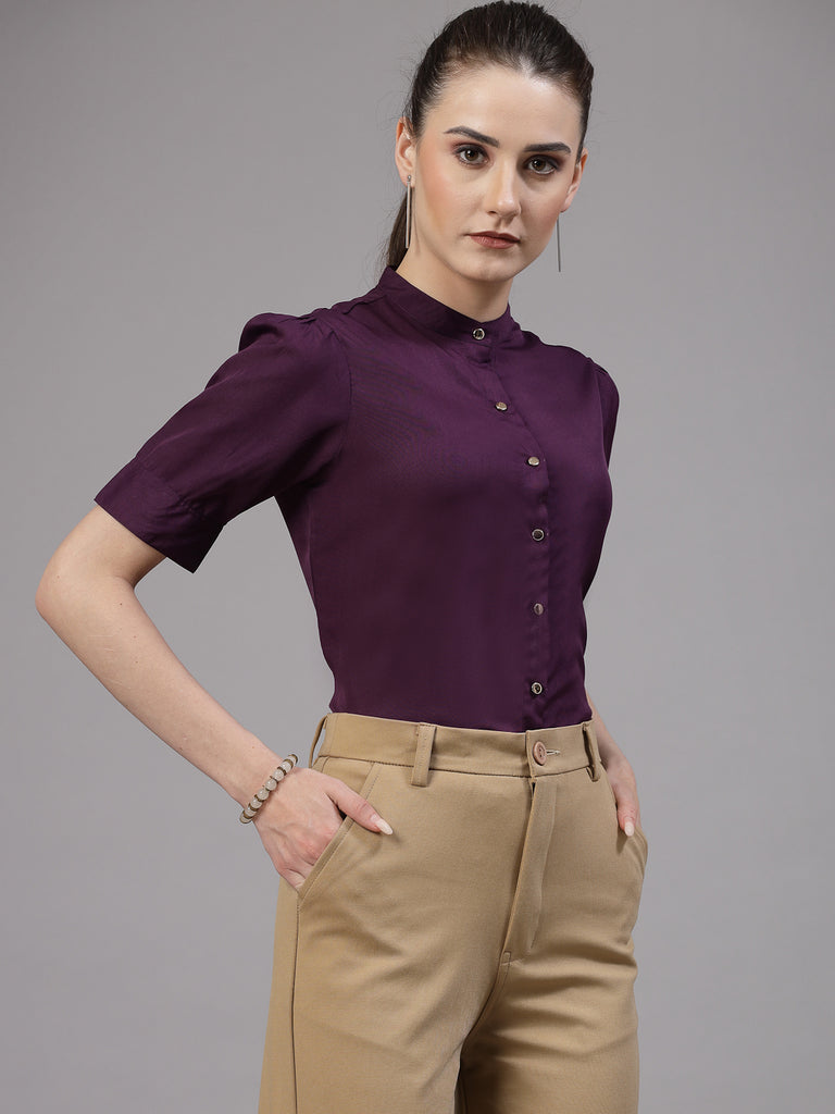 Style Quotient Women Solid Purple Polyester Formal Shirt-Shirts-StyleQuotient