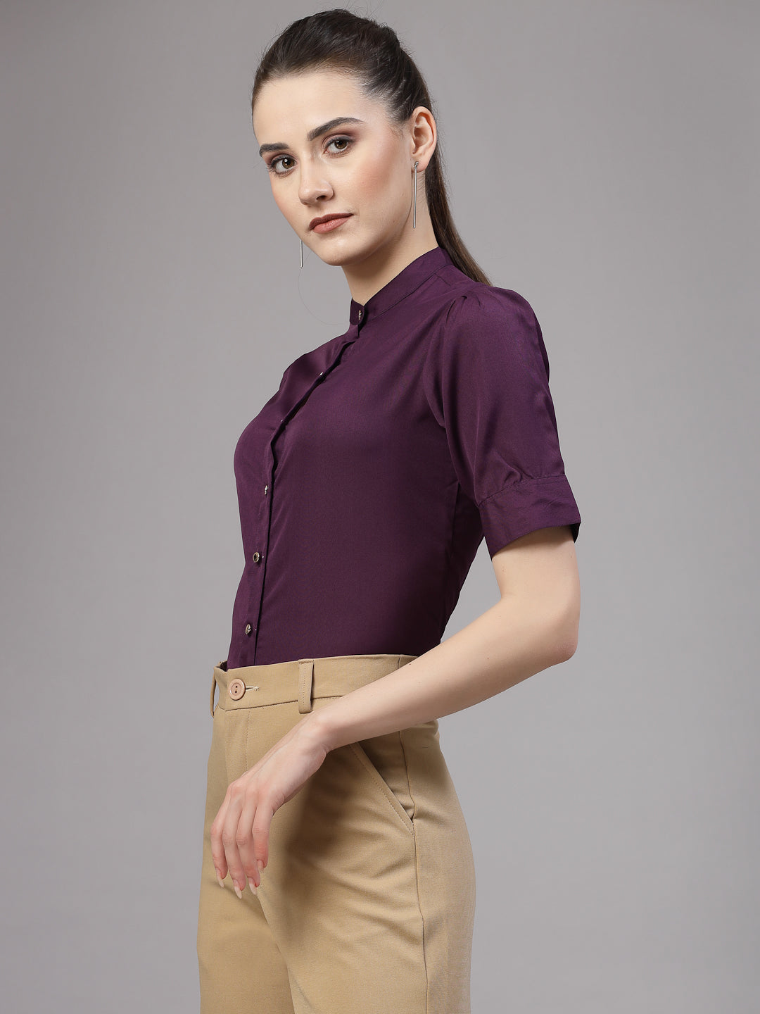 Style Quotient Women Solid Purple Polyester Formal Shirt-Shirts-StyleQuotient