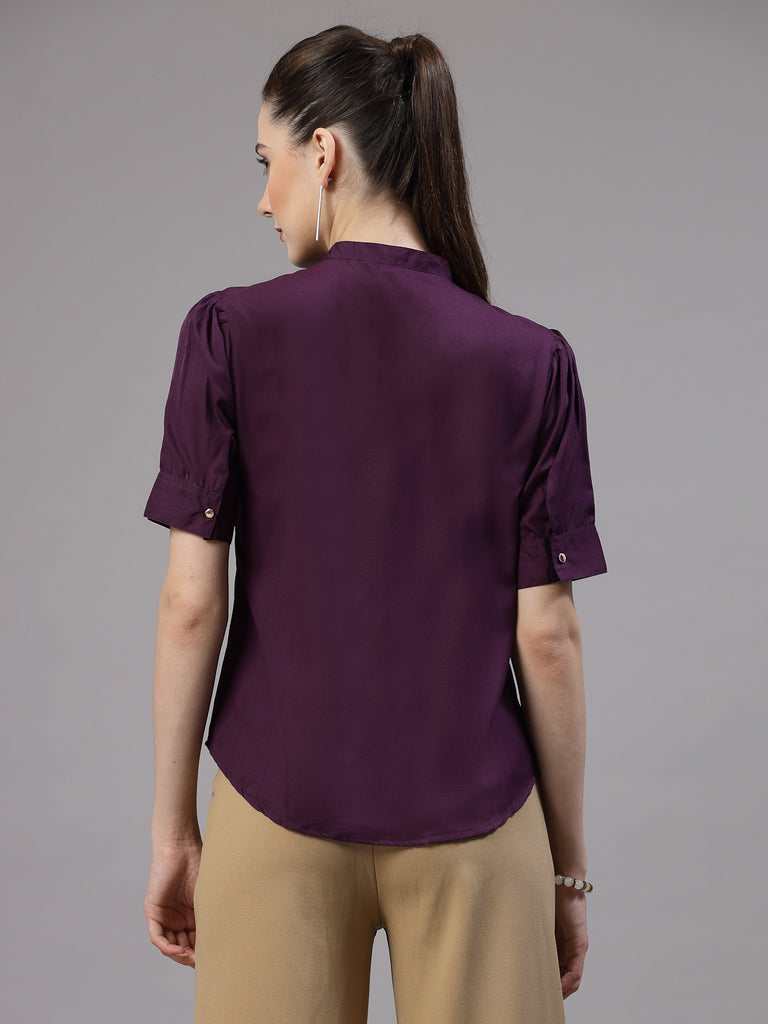 Style Quotient Women Solid Purple Polyester Formal Shirt-Shirts-StyleQuotient