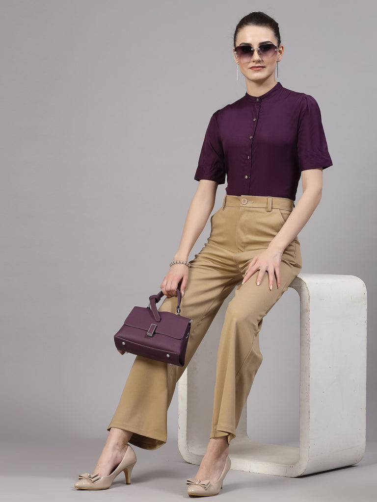 Style Quotient Women Solid Purple Polyester Formal Shirt-Shirts-StyleQuotient