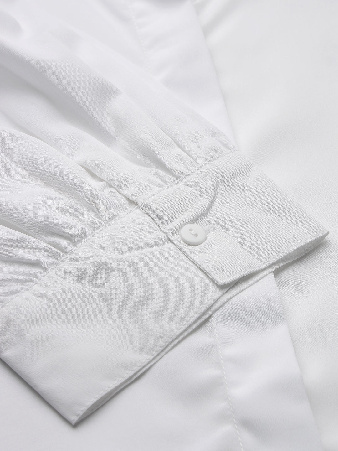 Style Quotient Woman formal White shirt with puff sleeve and band collar.-Shirts-StyleQuotient