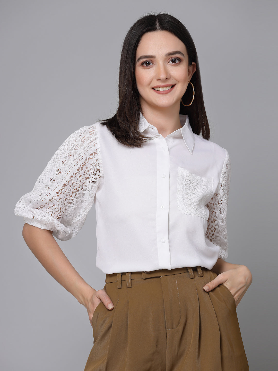 Style Quotient Women Solid White Polymoss Formal Shirt-Shirts-StyleQuotient