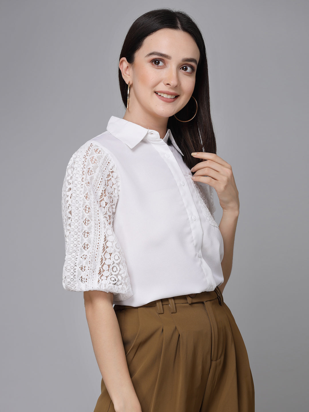 Style Quotient Women Solid White Polymoss Formal Shirt-Shirts-StyleQuotient