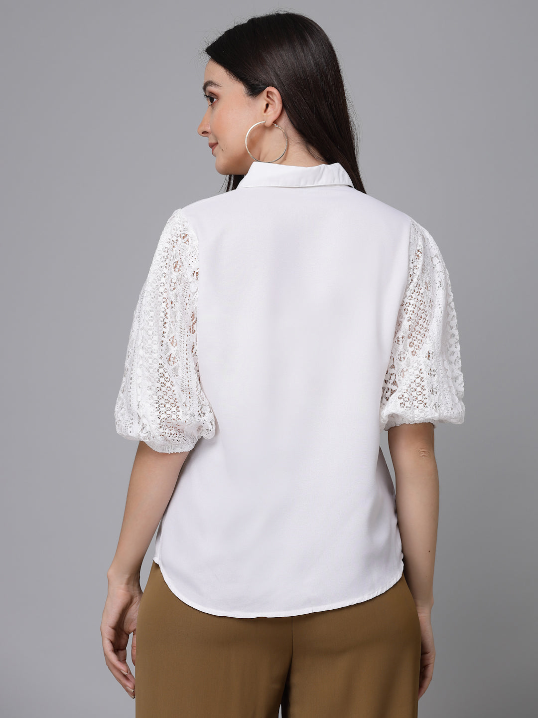 Style Quotient Women Solid White Polymoss Formal Shirt-Shirts-StyleQuotient