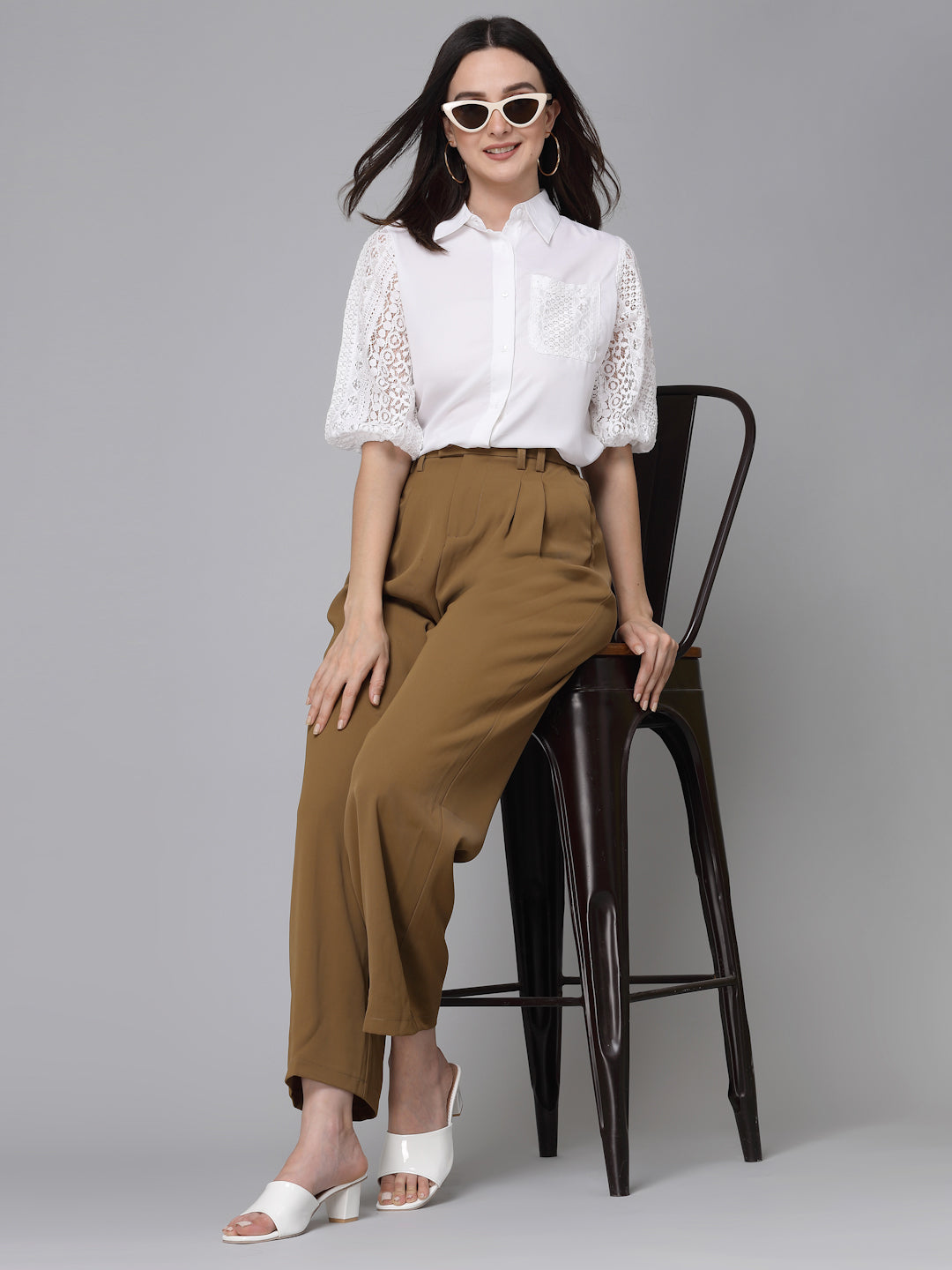 Style Quotient Women Solid White Polymoss Formal Shirt-Shirts-StyleQuotient