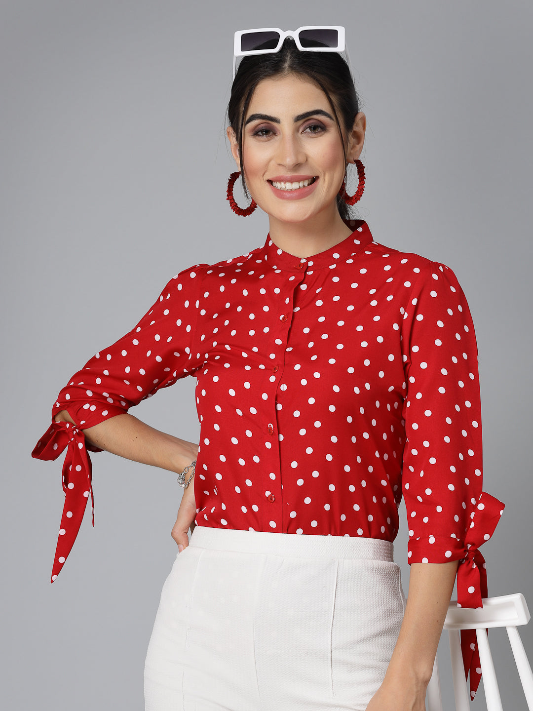 Style Quotient Women Smart Casual Polka Printed Shirt-Shirts-StyleQuotient