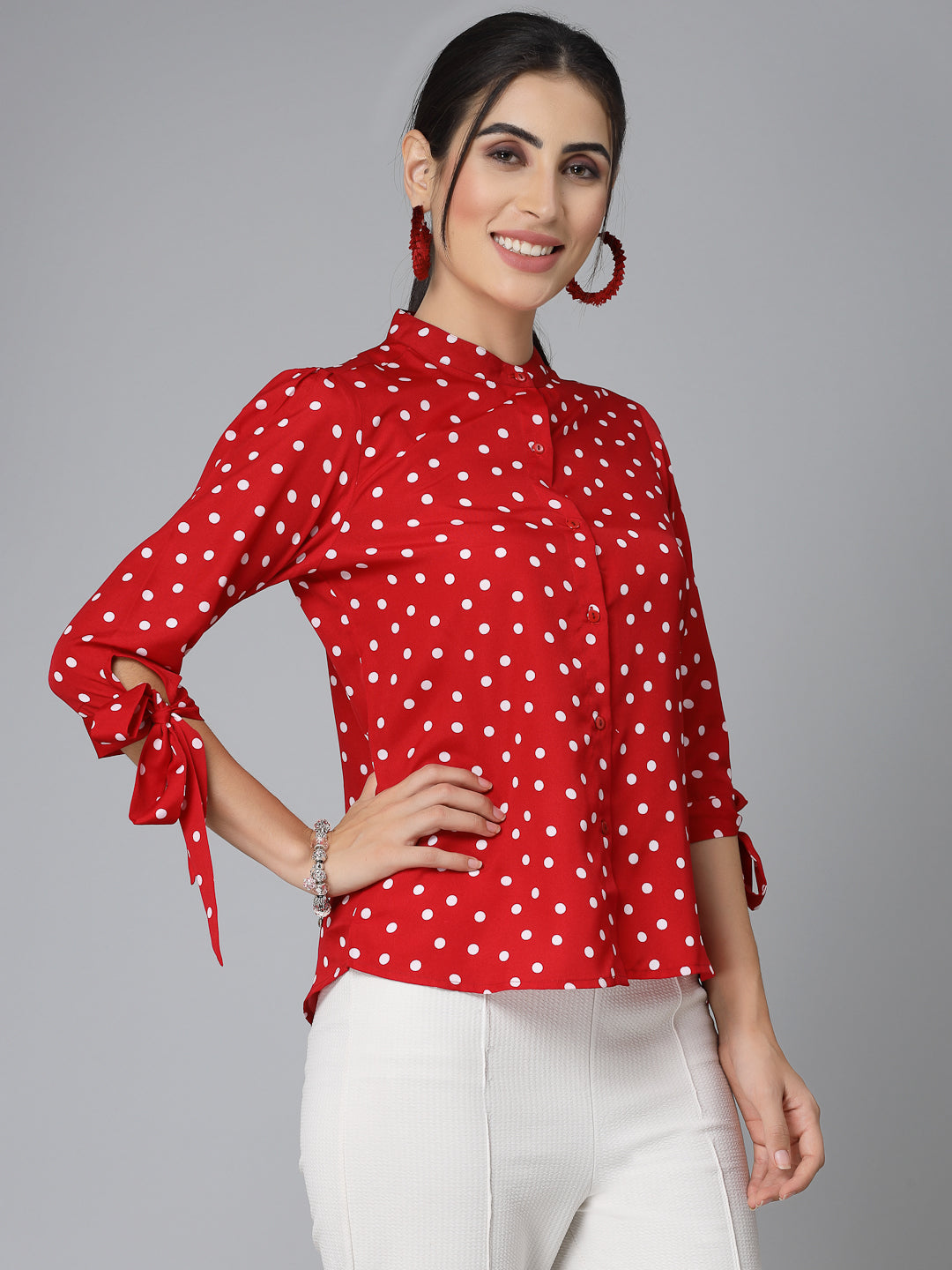 Style Quotient Women Smart Casual Polka Printed Shirt-Shirts-StyleQuotient