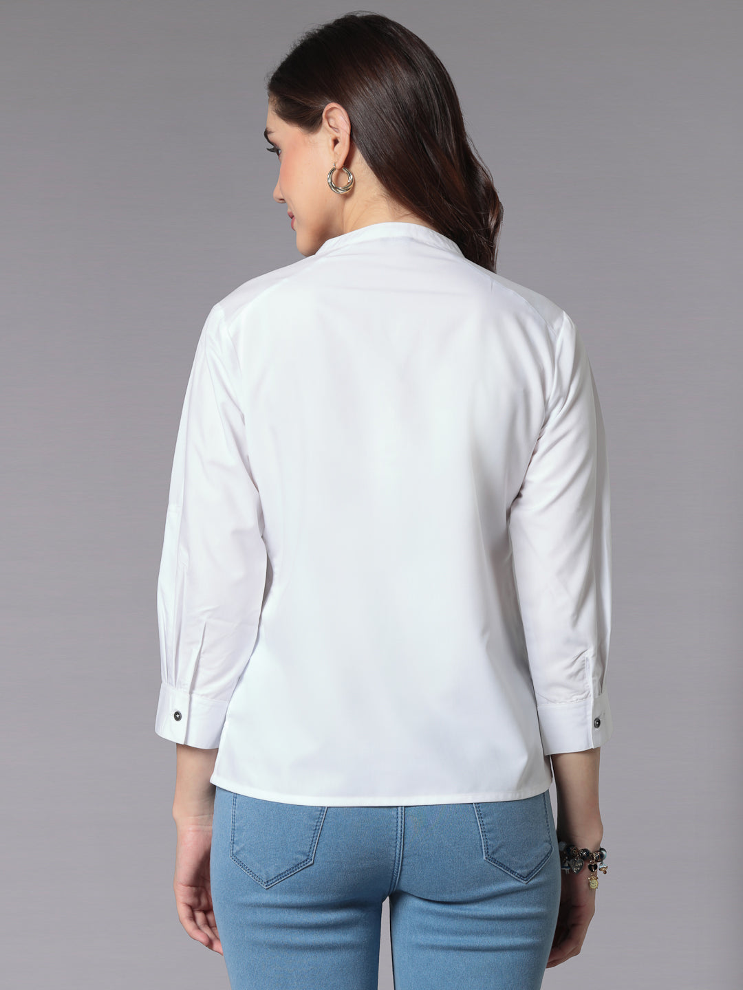 Style Quotient Women Solid White Polycotton Formal Top-Tops-StyleQuotient