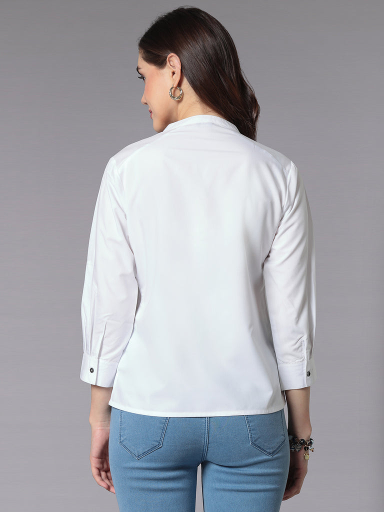 Style Quotient Women Solid White Polycotton Formal Top-Tops-StyleQuotient