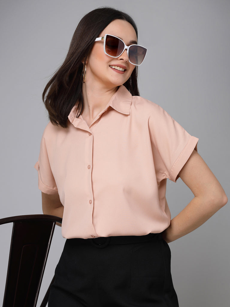Style Quotient Women Solid Nude Polyester Formal Shirt-Shirts-StyleQuotient