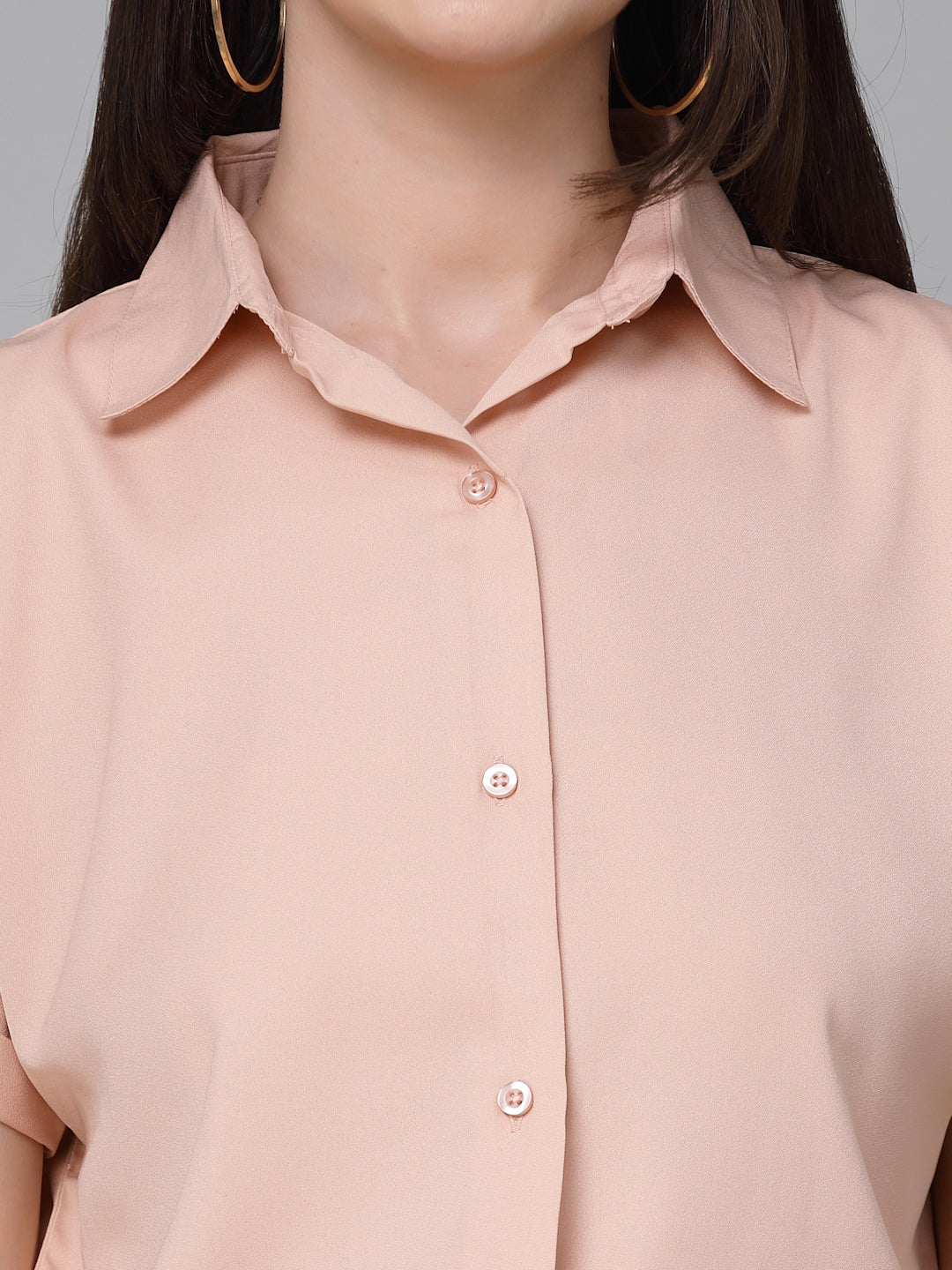 Style Quotient Women Solid Nude Polyester Formal Shirt-Shirts-StyleQuotient