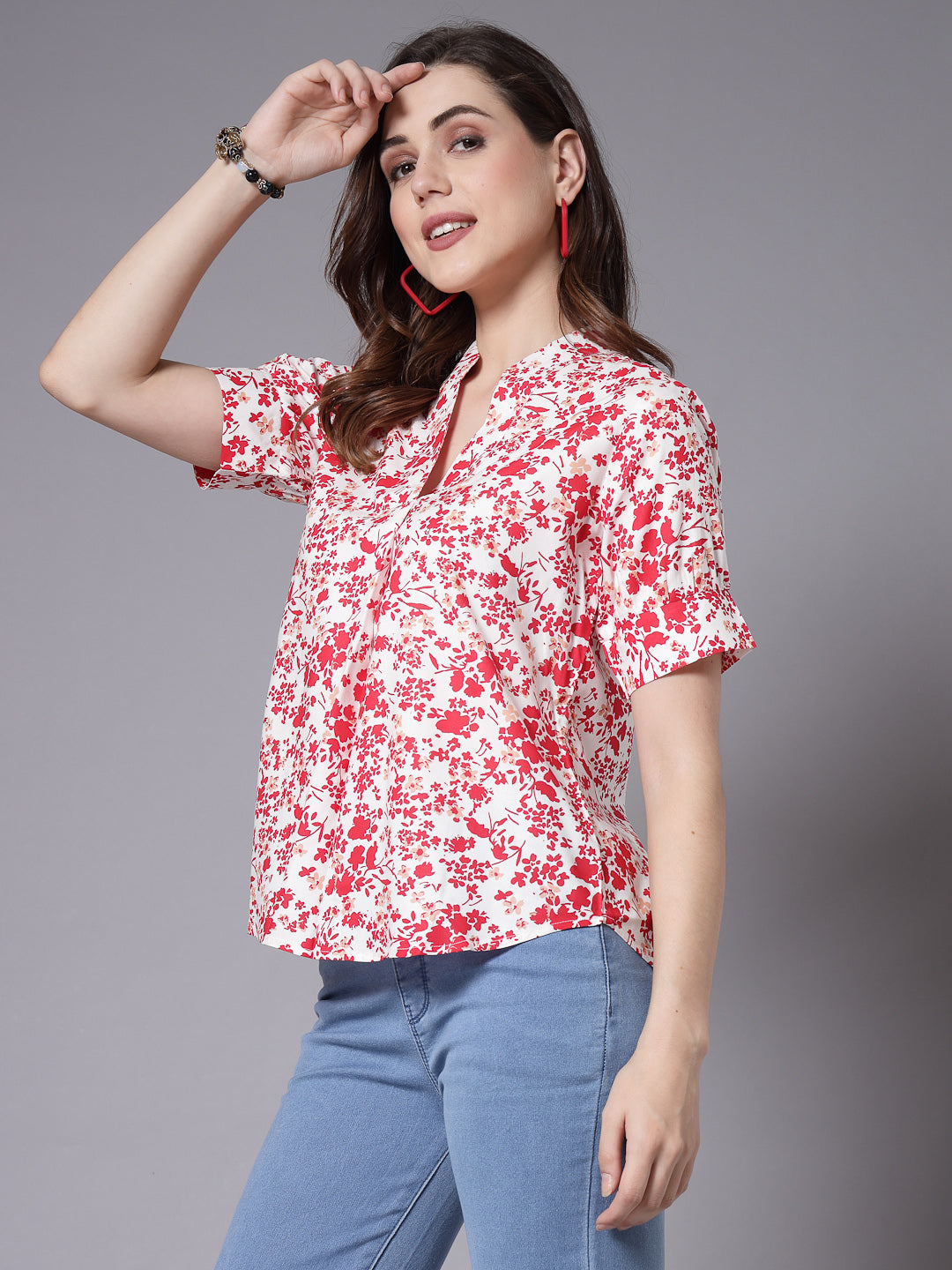 Style Quotient Women Floral Printed Relaxed Smart Casual Top-Tops-StyleQuotient