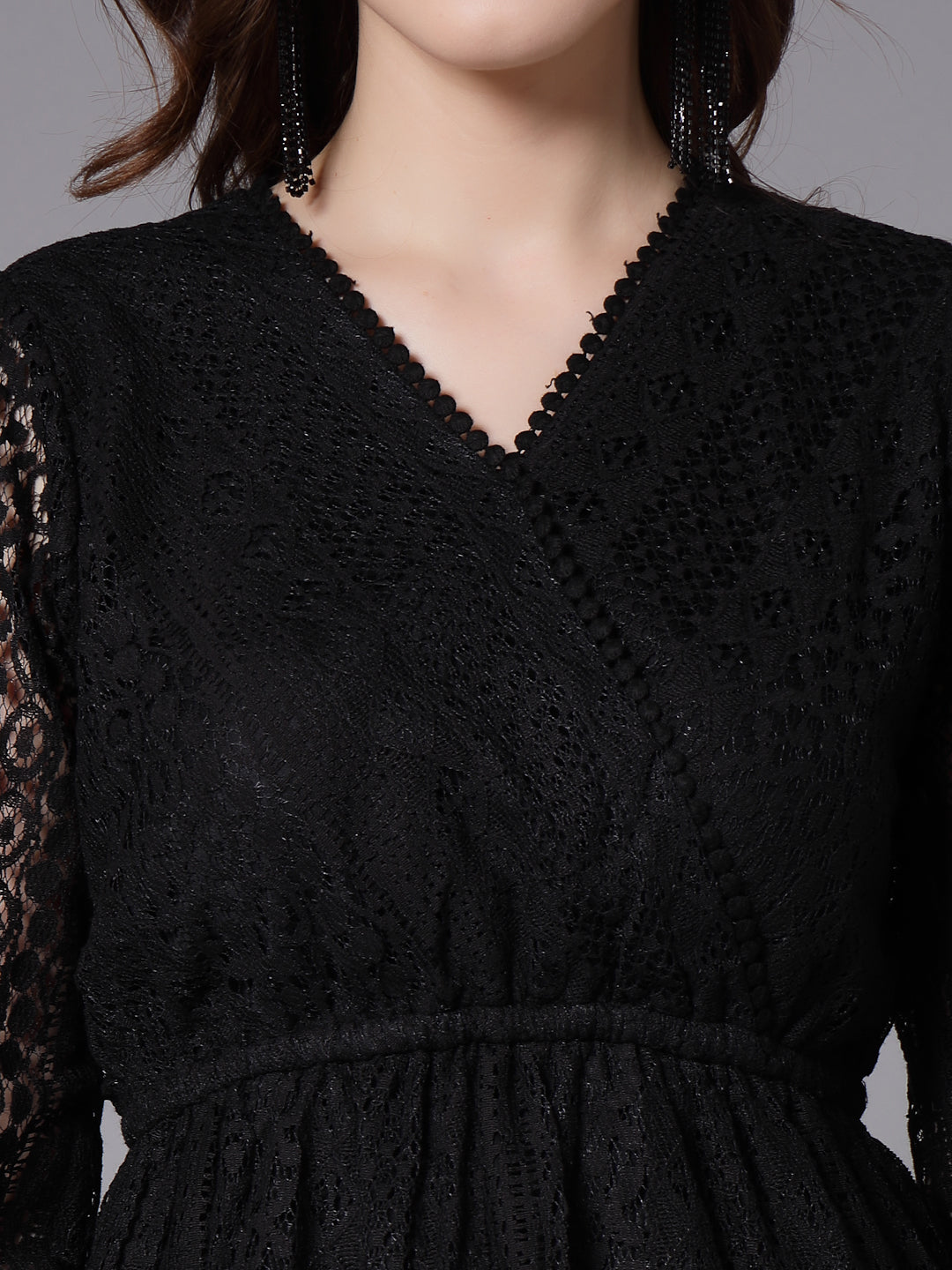 Style Quotient Women Black Lace Caual Top-Tops-StyleQuotient