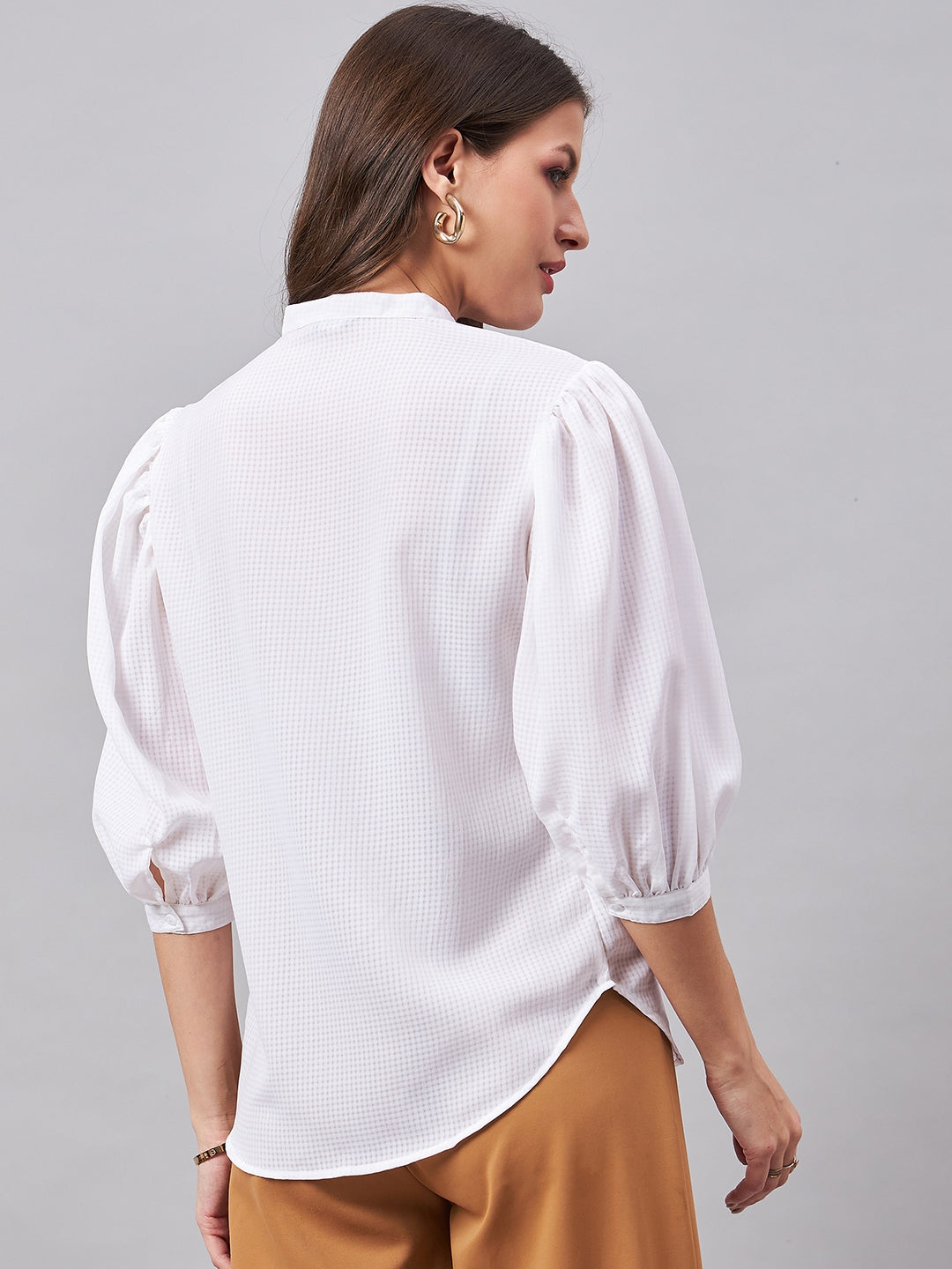 Style Quotient Women White Self Design Polyester Semi Formal Shirt-Shirts-StyleQuotient