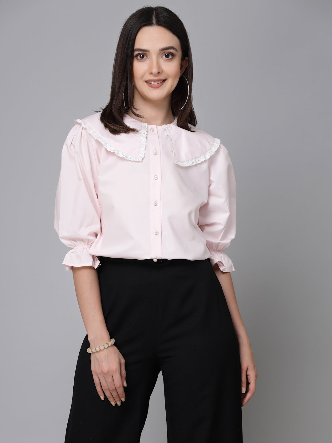 Style Quotient Women Solid Ligh Pink Polycotton Smart Casual Shirt-Shirts-StyleQuotient