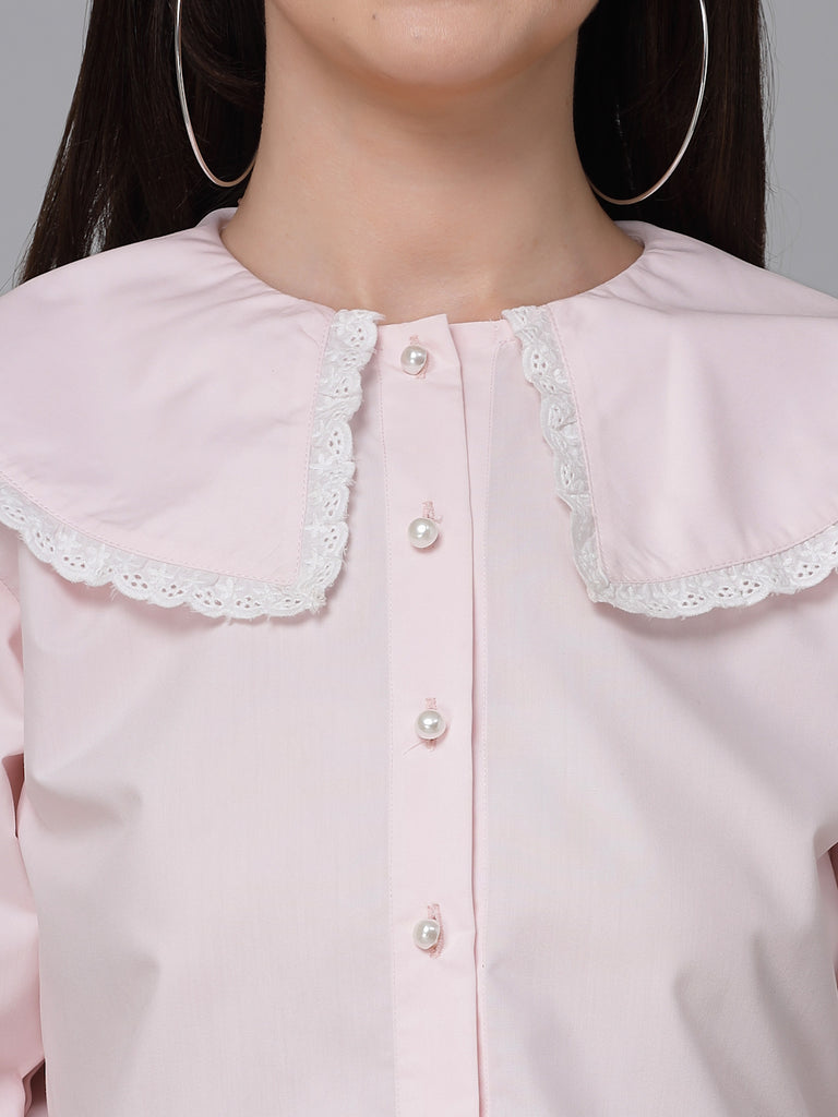 Style Quotient Women Solid Ligh Pink Polycotton Smart Casual Shirt-Shirts-StyleQuotient