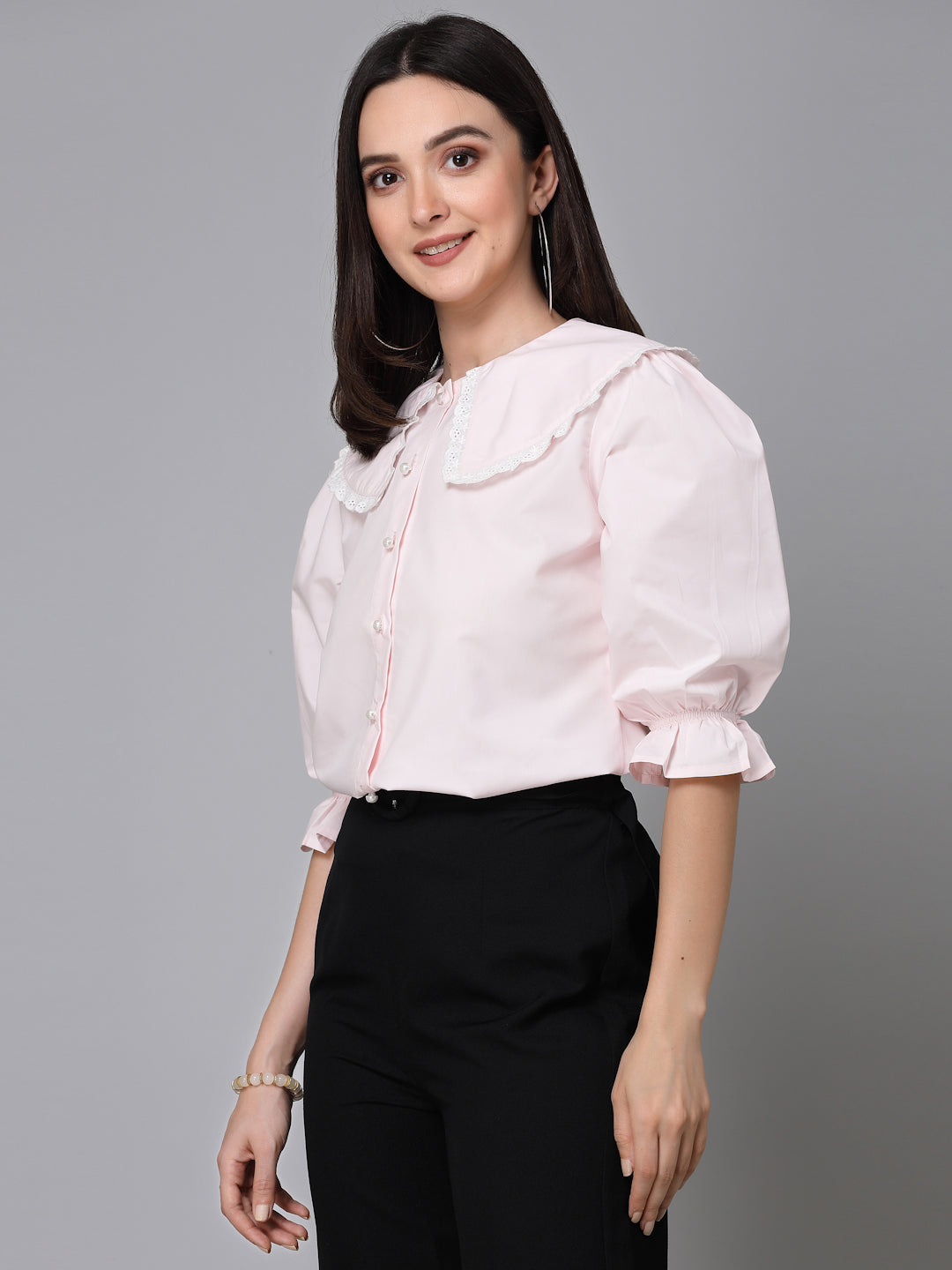 Style Quotient Women Solid Ligh Pink Polycotton Smart Casual Shirt-Shirts-StyleQuotient