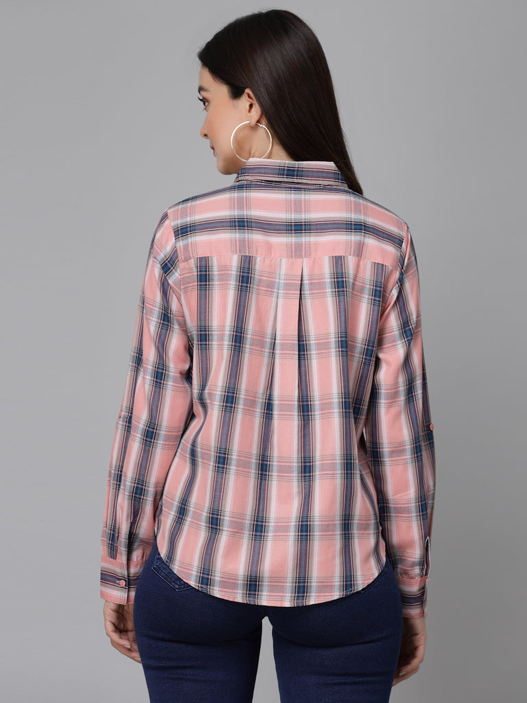 Style Quotients Women Pink Cotton Checks Smart Casual Shirt-Shirts-StyleQuotient