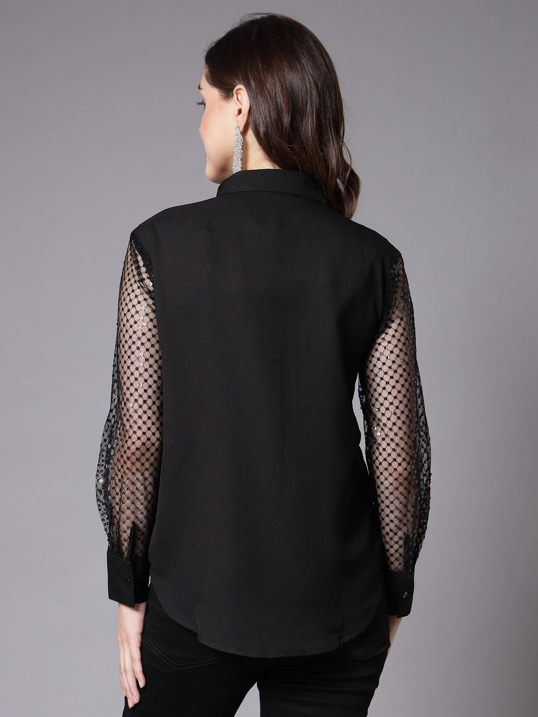 Style Quotient Women Self Design Black Sequin Party Shirt-Shirts-StyleQuotient