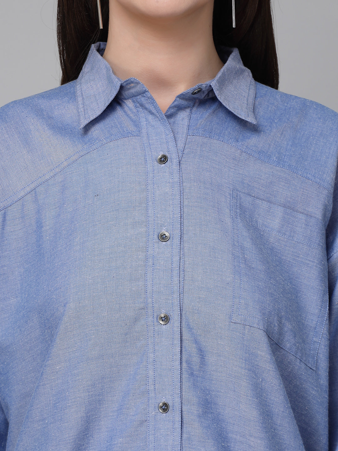 Style Quotients Women Chambray Blue Cotton Casual Oversized Shirt-Shirts-StyleQuotient